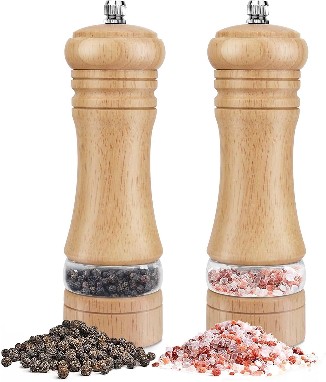 Pfeffer- Und Salzmühle – 2er-set – Holz Und Acryl – Verstellbares Keramikmahlwerk – Für Küche Und Tisch – 16,5 Cm