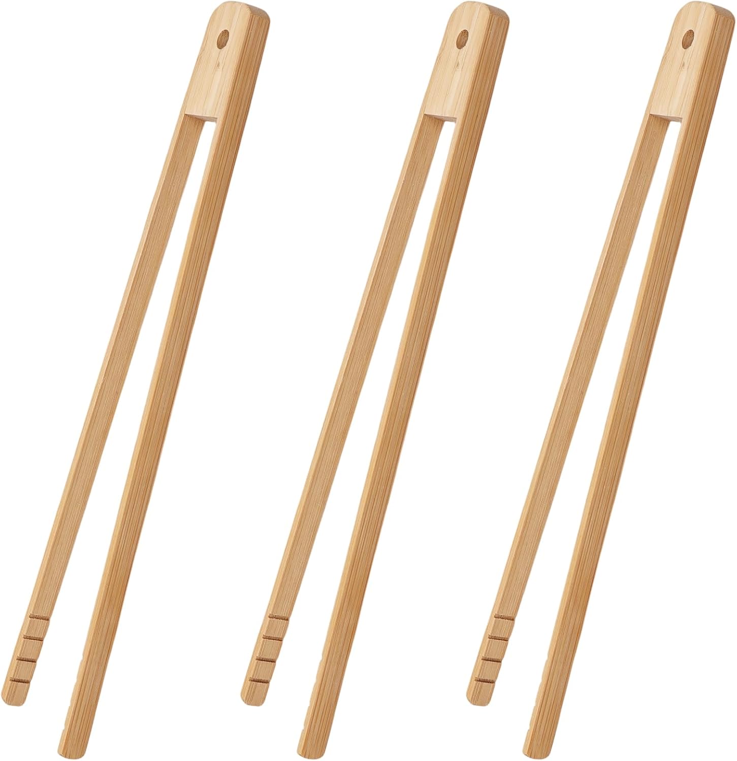3er-set Grillzangen Aus Holz – 30 Cm – Naturbuche – Rutschfeste Rillen – Für Küche Und Garten