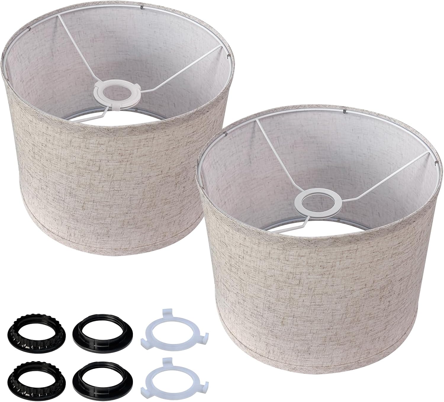 Set Mit 2 Zylindrischen Lampenschirmen – Naturbeiges Leinen – E27/e26-klemmfassung – Für Tisch- Und Stehlampen – Durchmesser 28 Cm