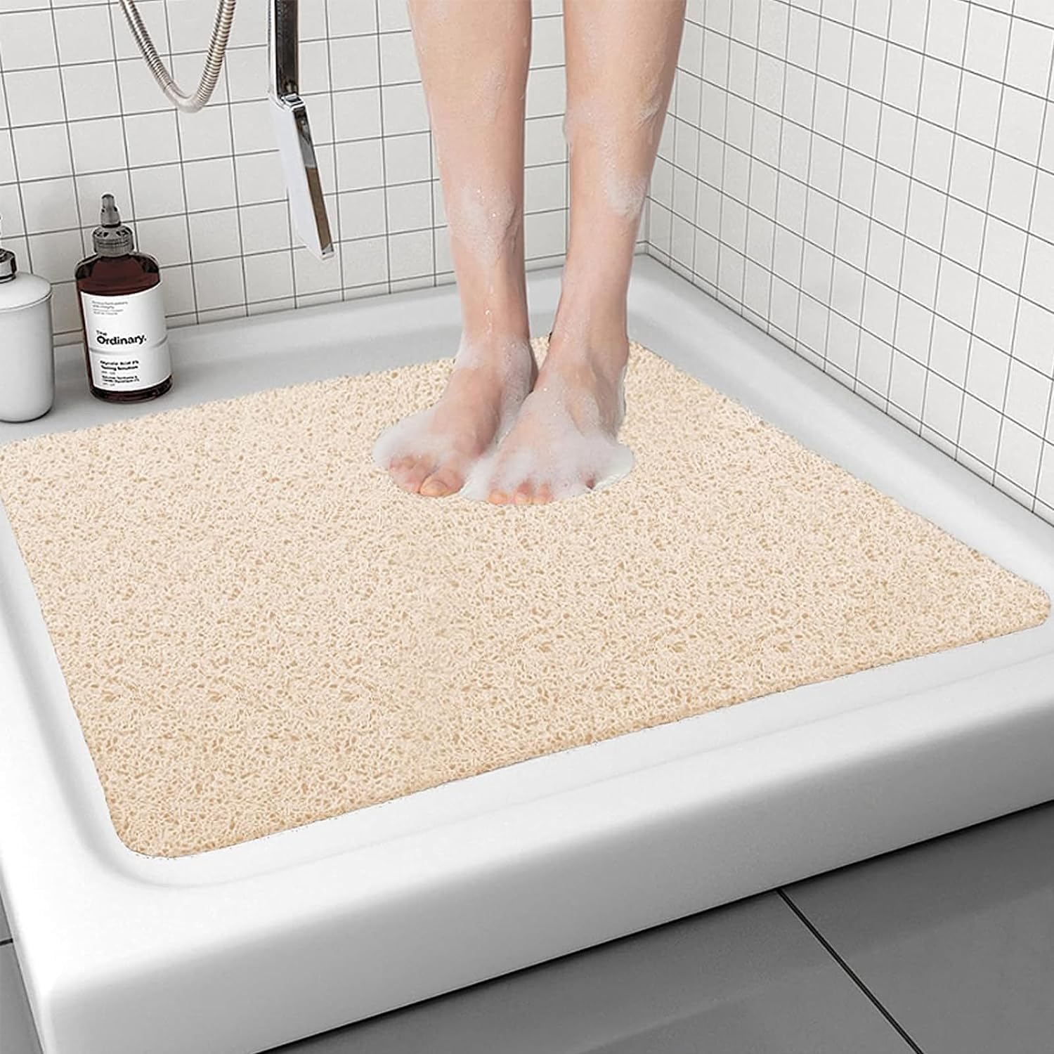 Rutschfeste Duschmatte – 1 Stück – Beige, Pvc, Luffa-stil – Massagefunktion Und Schnelltrocknend – Für Badezimmer Und Nassbereiche – 60 X 60 Cm