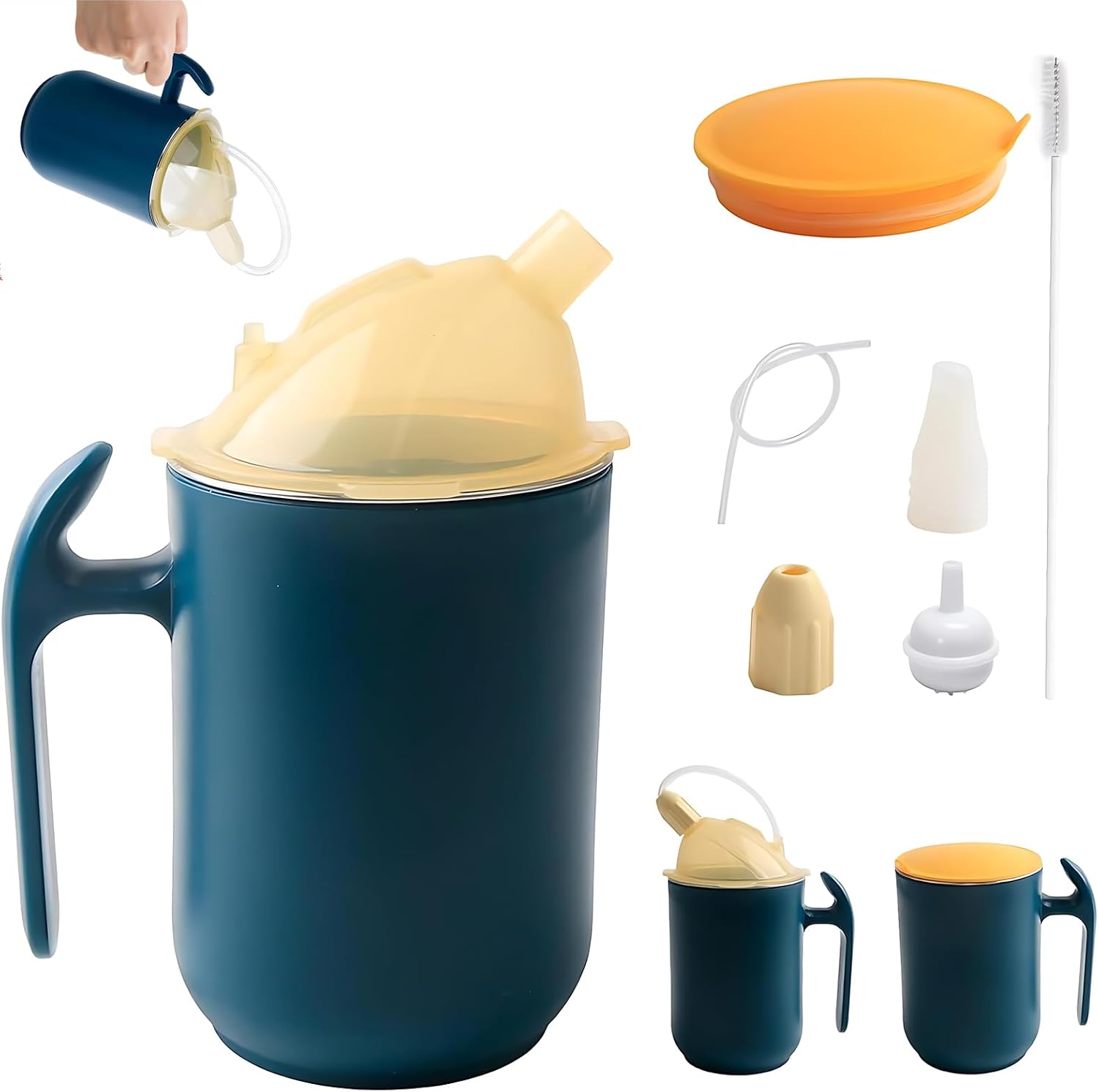 Auslaufsicherer Becher – 1 Stück – Edelstahl 304 – 3-in-1-schluckbecher – Für Senioren Und Patienten – 400 Ml, Blau