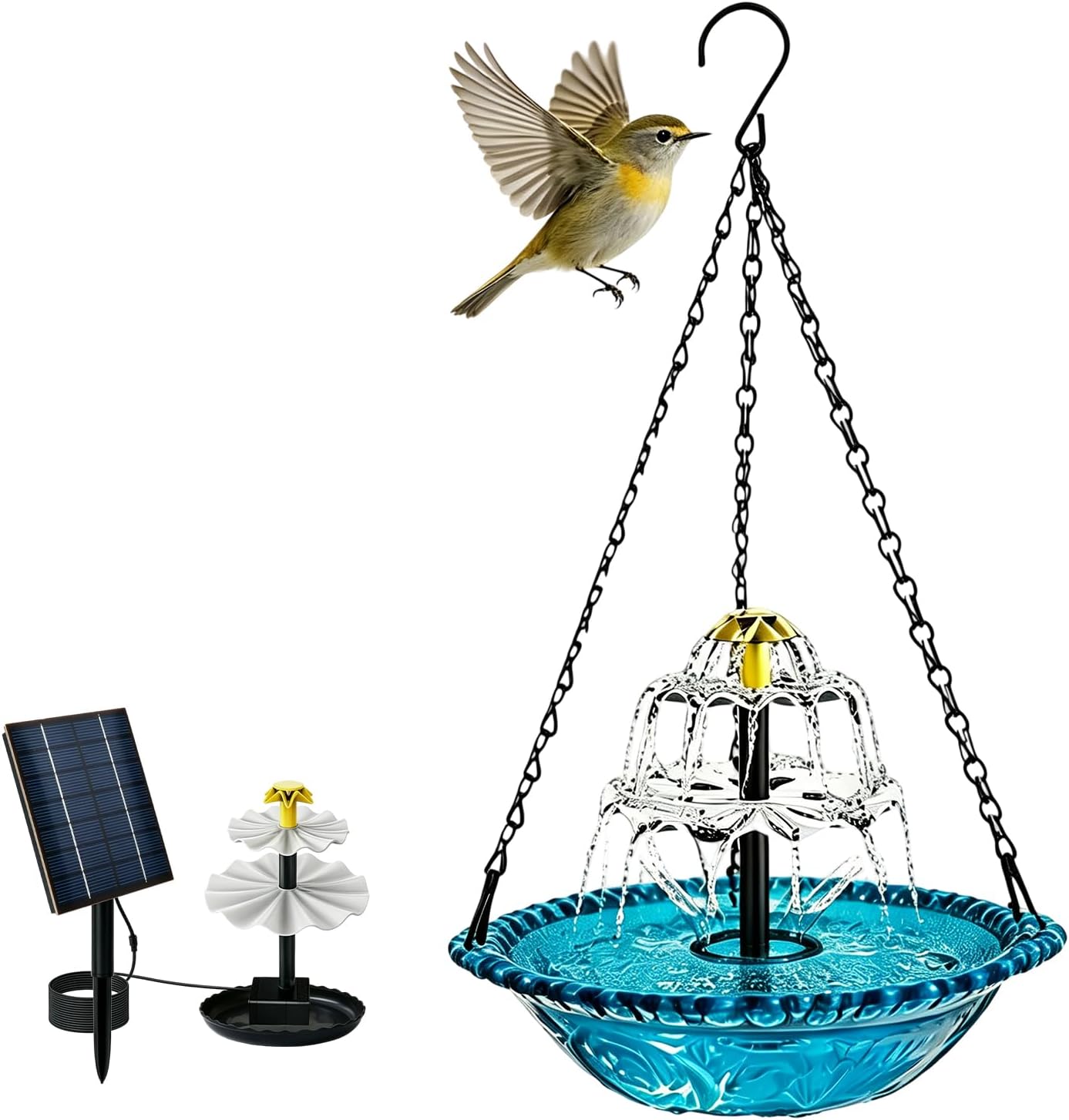 Hängende Vogeltränke – 1 Stück – Abs Und Metall – Solarbrunnen – Garten, Balkon, Terrasse – Blau, 23 Cm