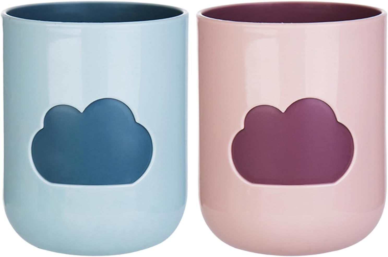 Plastikbecher – 2 Stück – Weiches Wolkenmuster – Mundspülbecher Und Bürstenhalter – Ideal Für Reisen Und Badezimmer – Blau Und Rosa