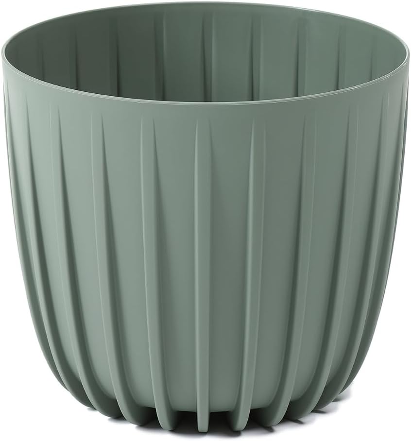 Gerillter Pflanztopf – 1 Stück – Robustes Plastik – Uv- Und Witterungsbeständig – Für Den Innen- Und Außenbereich Geeignet – Grün-grau, 13 X 11 Cm