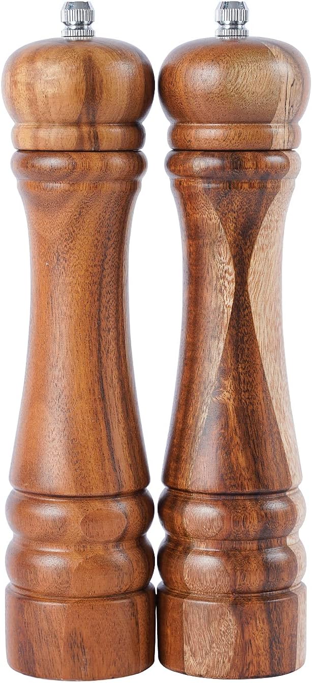 Salz- Und Pfeffermühle – 2er-set – Akazienholz Und Keramik – Verstellbar – Für Küche Und Garten – 21 Cm