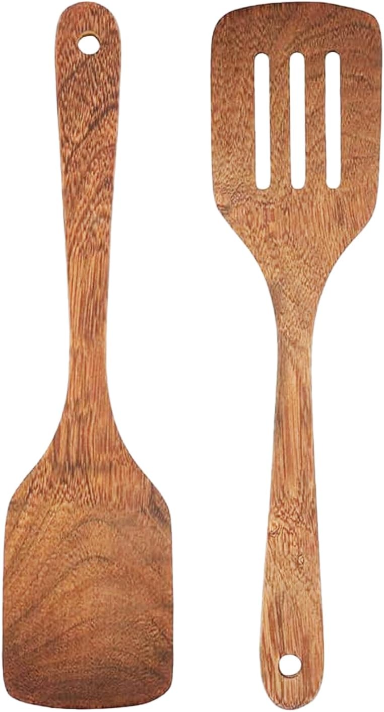 Holzspatel – 2er-set – Naturholz – Hitzebeständig – Antihaftbeschichtung – 30 Cm