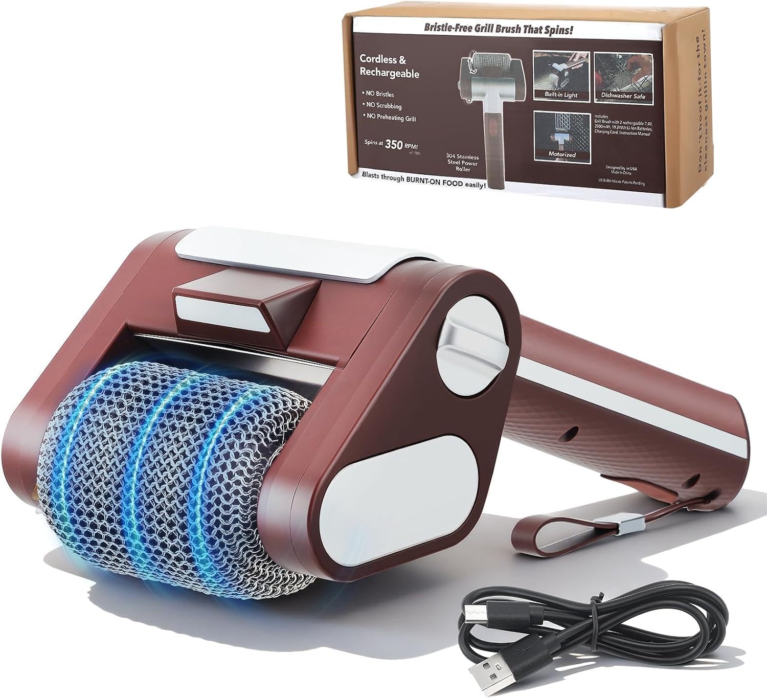 Elektrische Grillbürste – 1 Stück – Edelstahl 304 – Borstenlos Mit Led – Wiederaufladbare Grillreinigung – Für Alle Grillarten