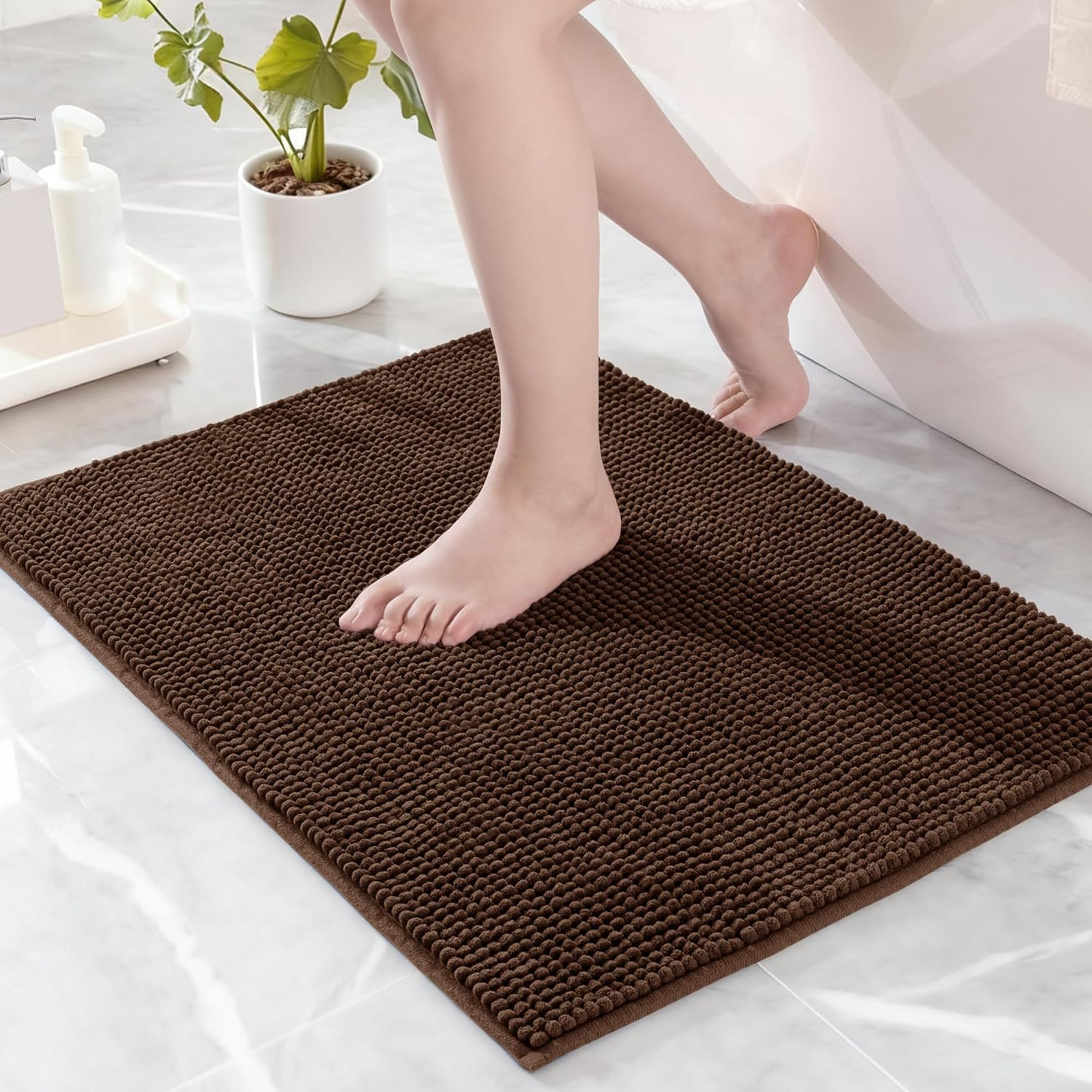 Chenille-badematte – 1 Stück – Weich Und Saugfähig – Rutschfest Und Schnelltrocknend – Für Bad Und Dusche – 40 X 60 Cm, Braun