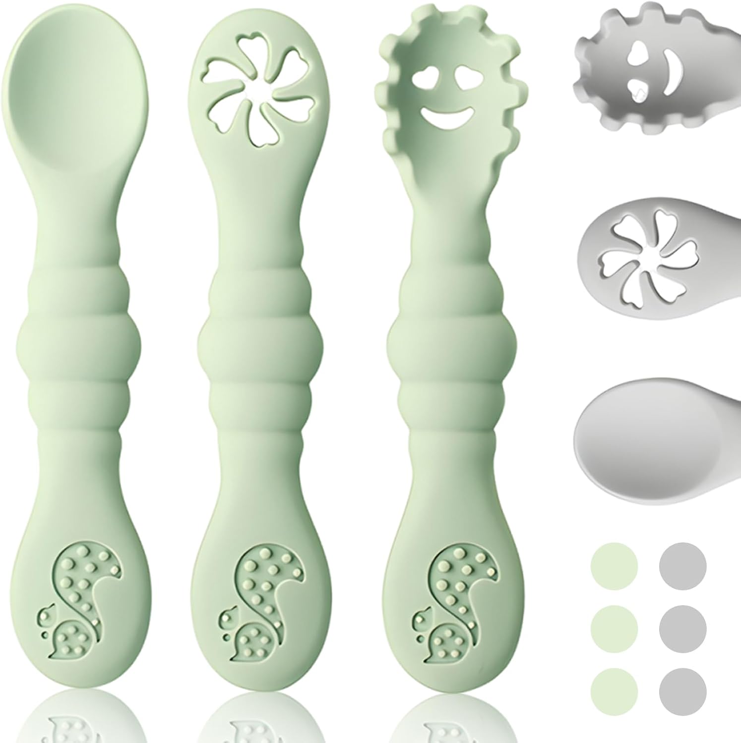 Löffel – 6er-set – Silikon – Essenserziehung – Baby Und Kleinkind – Grün Und Grau
