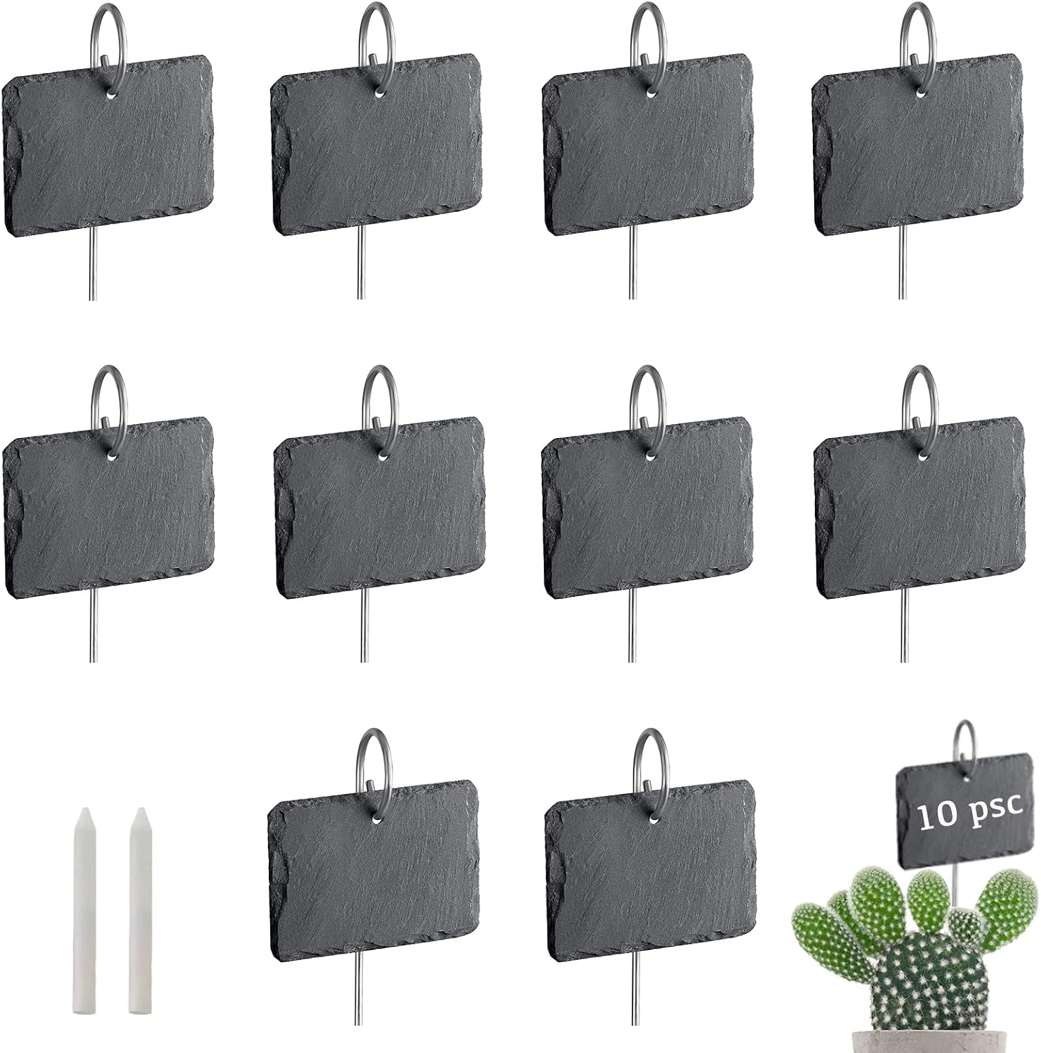 Gartenschiefer-etiketten – 10er-pack – Naturstein Und Stahl – Wiederverwendbar Mit Kreide – Gemüsegarten, Balkon, Gewächshaus – 10 X 8 Cm
