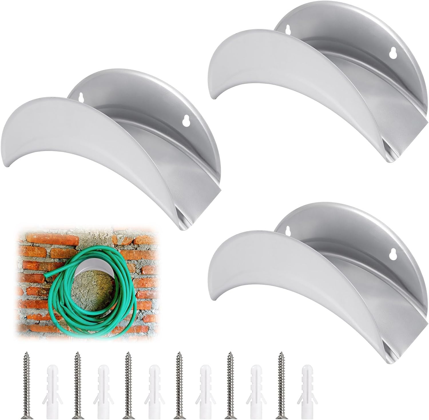 Wandmontierter Schlauchhalter – 3er-set – Graues Metall – 30 M Fassungsvermögen – Garten/garage – 28 X 12 X 13 Cm