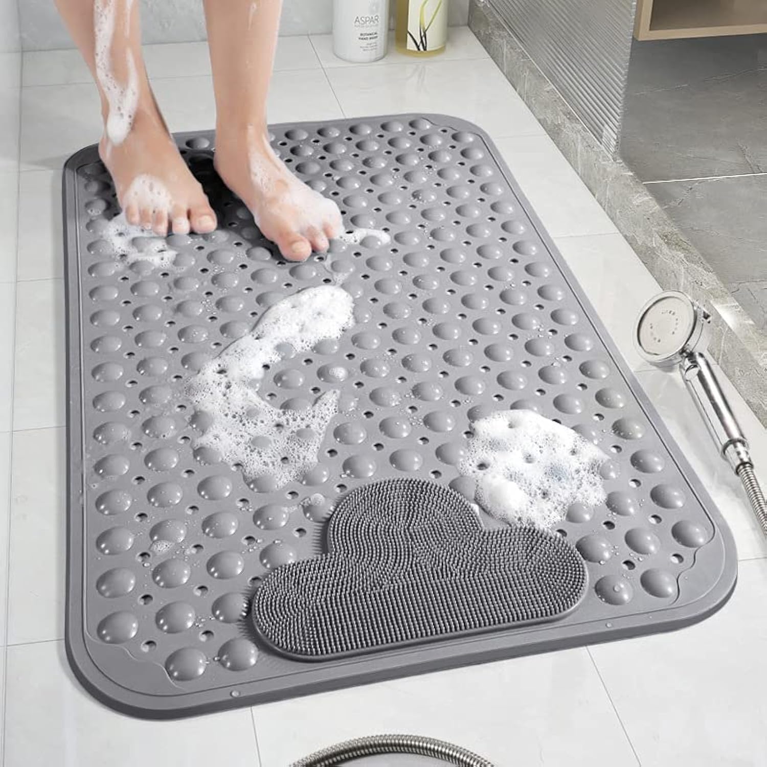 Rutschfeste Duschmatte – 1 Stück – Weiches Tpe, Grau – Mit Massagefunktion Und Saugnäpfen – Für Bad Und Spa – 70 X 40 Cm