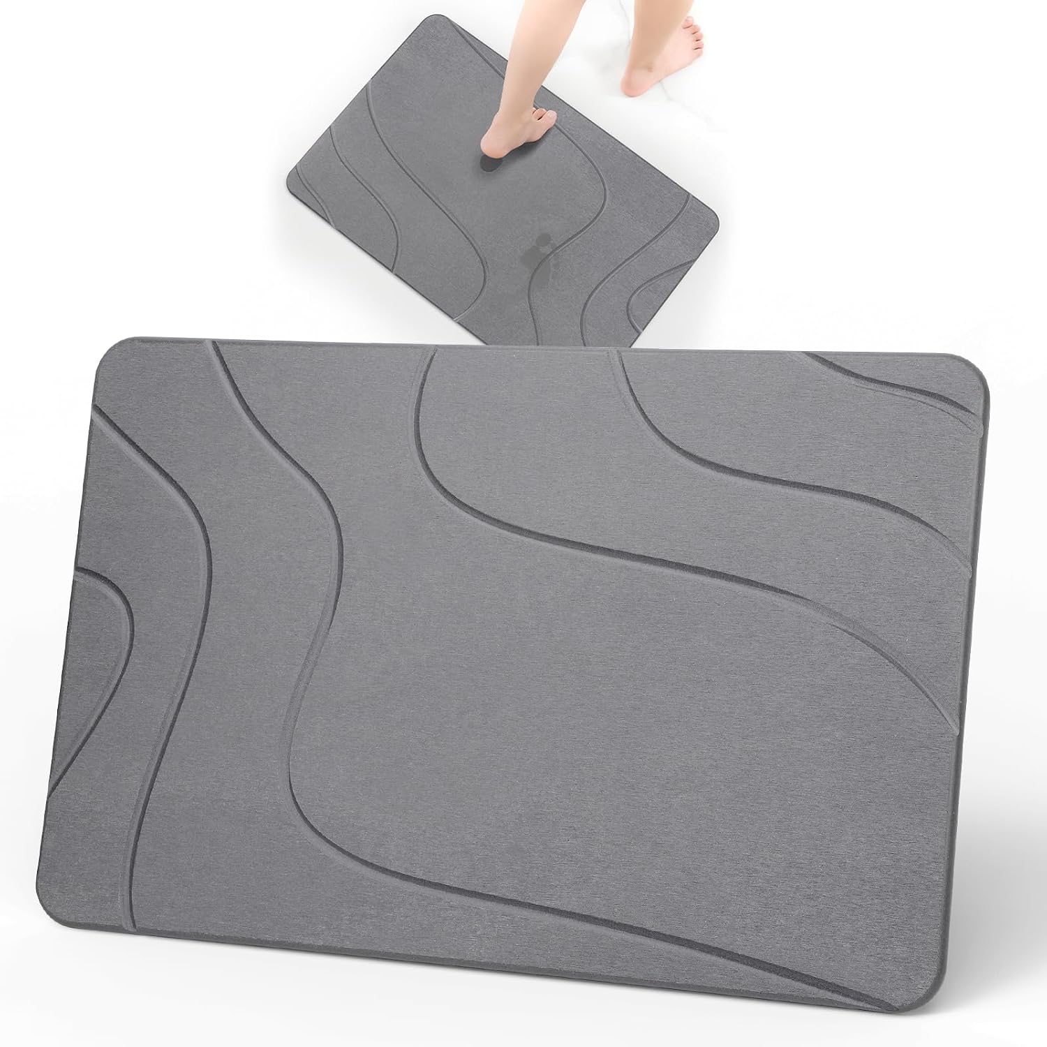 Kieselgur-badematte – 1 Stück – Naturgrauer Stein – Schnelltrocknend Und Rutschfest – Für Bad Und Küche – 60 X 39 Cm