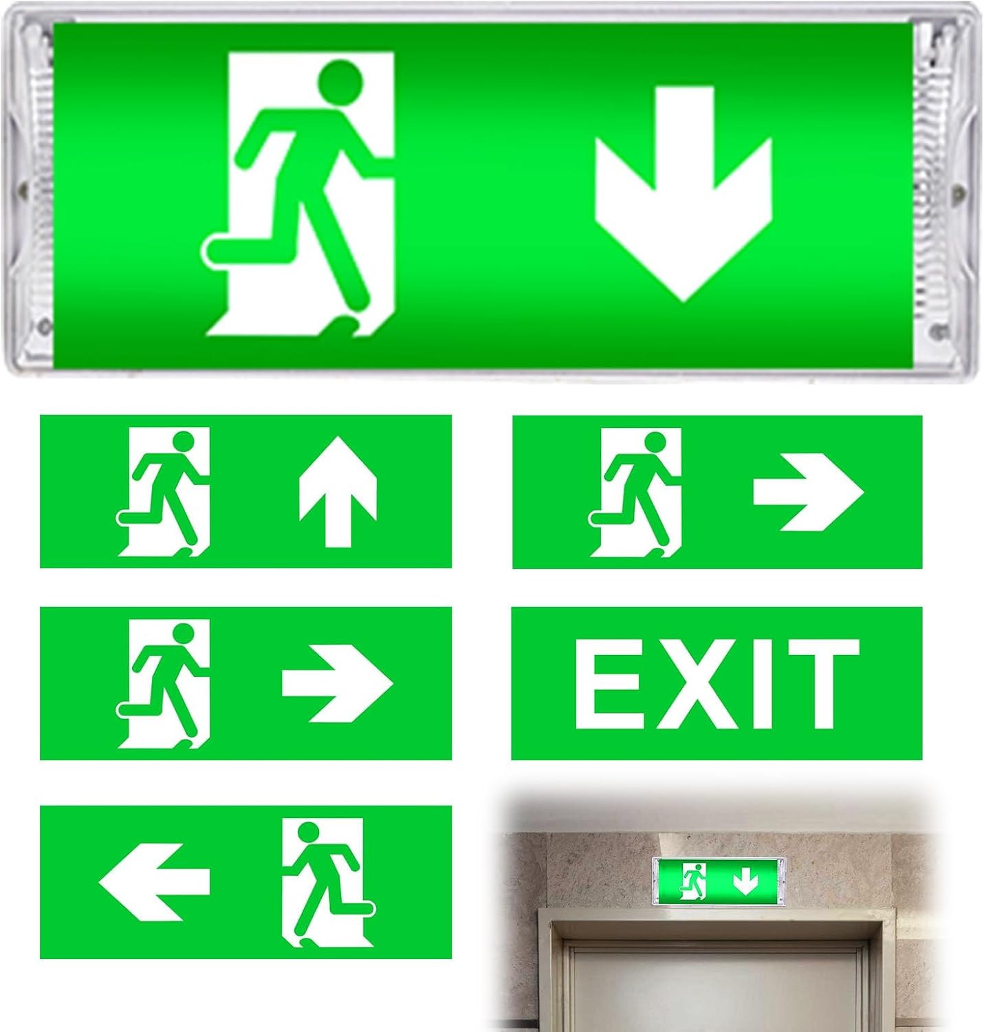 Notausgangsschild – 5 Stück – Pc+abs-verbundmaterial – 3 Stunden Dauerbeleuchtung – Schutzart Ip65, Für Den Außenbereich – 35,5 X 13,5 X 8 Cm
