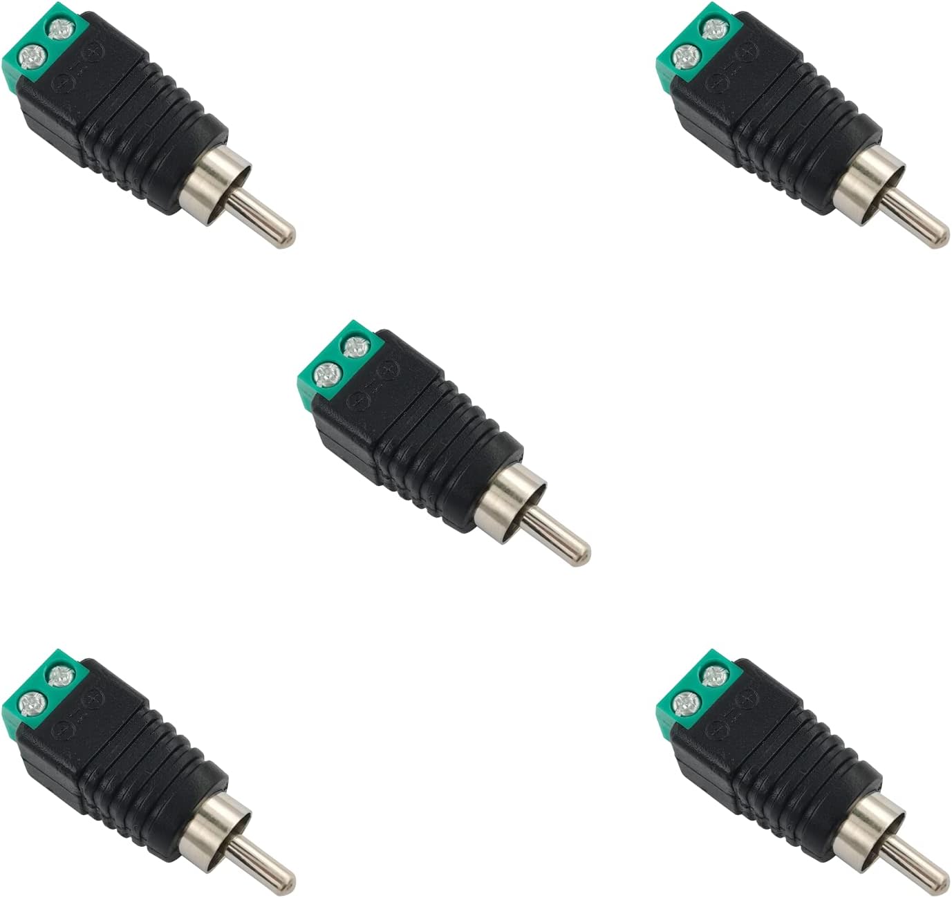 Rca-stecker Auf Schraubklemmen-adapter – 5 Stück – Grüner Kunststoff – Lötfrei – Für Subwoofer Und Video