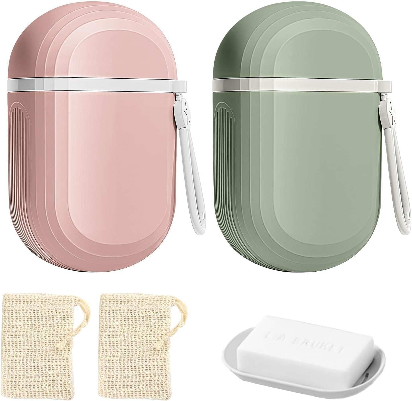 Reise-seifenbox – 2-teilig – Wasserdichter Kunststoff – Herausnehmbare Seifenschale Mit Abtropfschale – Für Urlaub Und Badezimmer – Grün Und Rosa