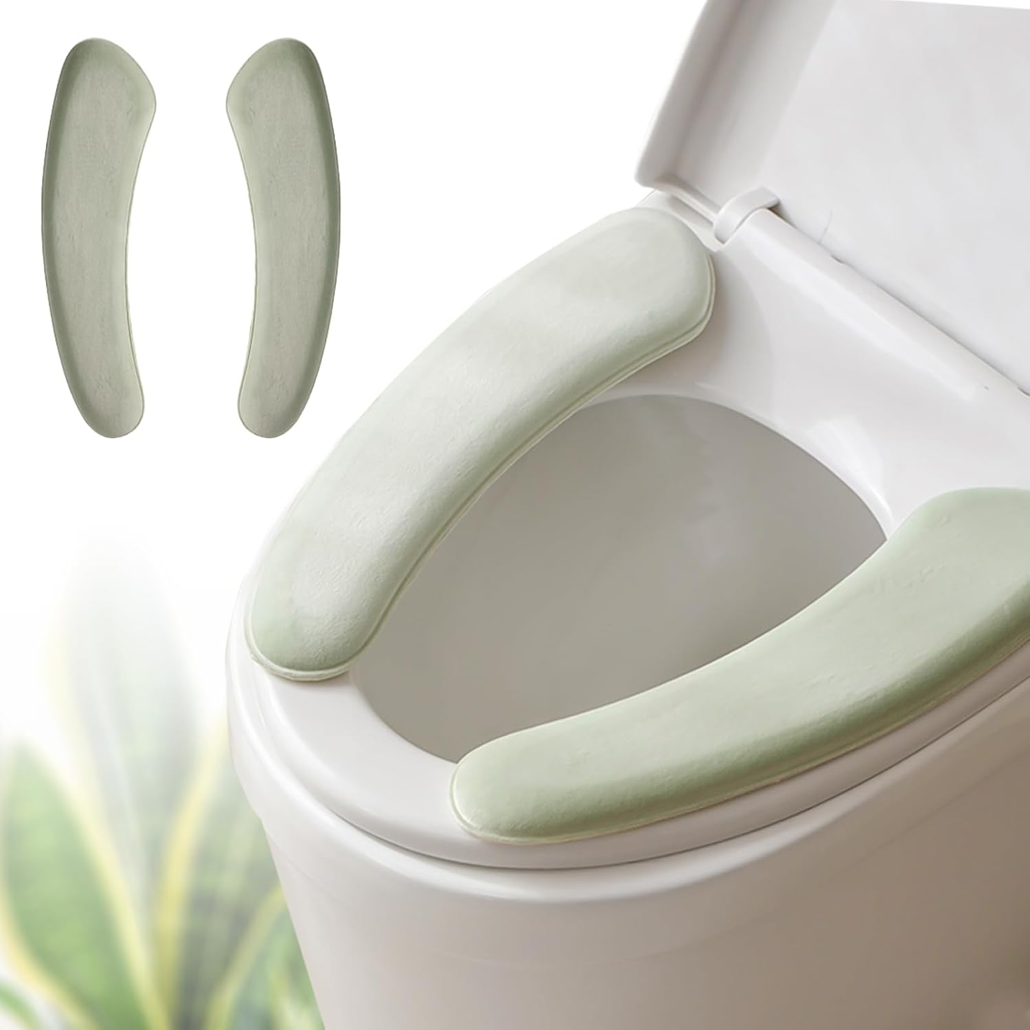 Dicker Wc-sitzbezug – 1-teilig – Samt Und Schwamm – Rückstandsfreier Klettverschluss – Winterkomfort Fürs Badezimmer – 38,1 X 10,9 Cm, Grün