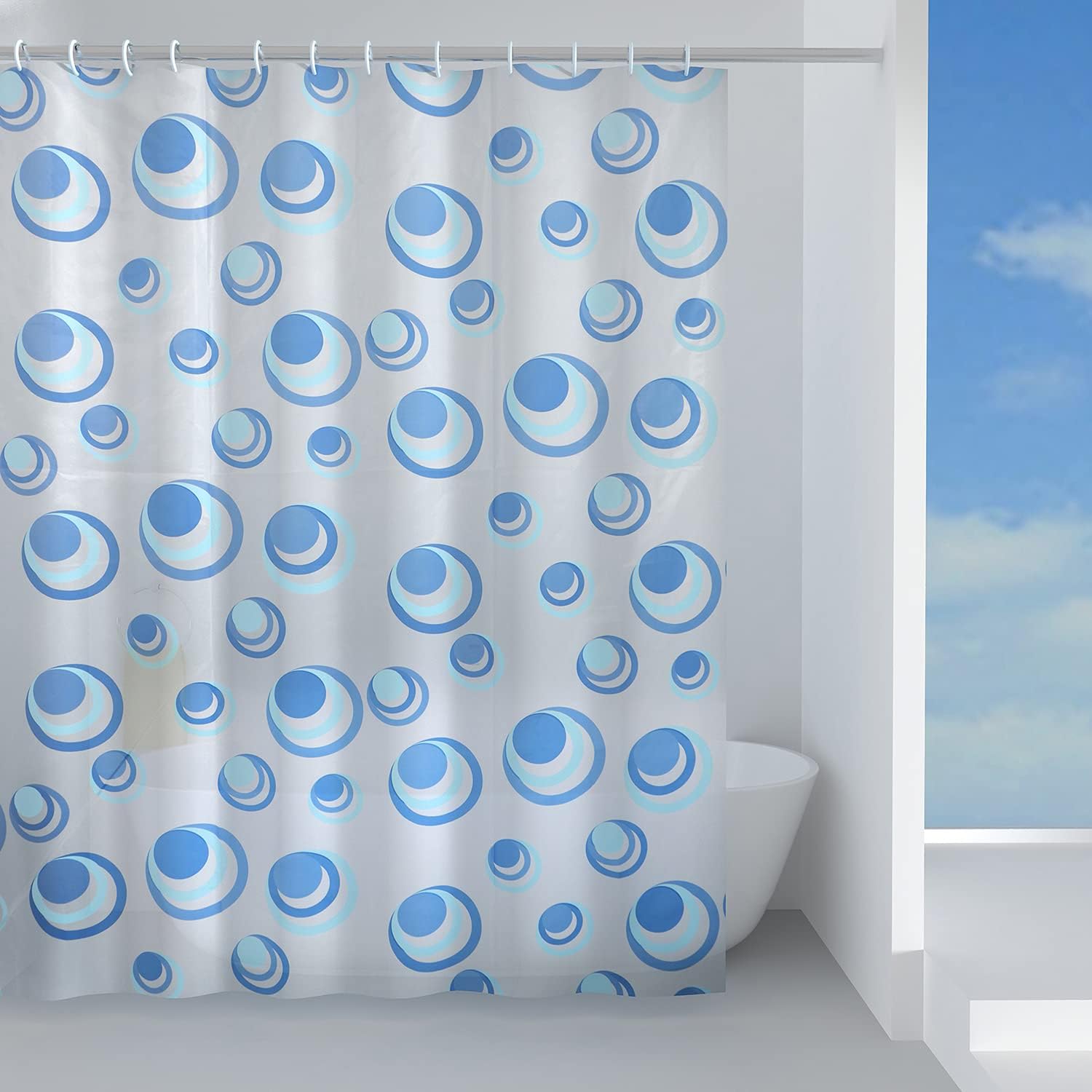 Duschvorhang – 1-teilig – Umweltfreundliches Peva-gewebe – Blaues Kreismuster – Für Moderne Badezimmer – 120 X 200 Cm