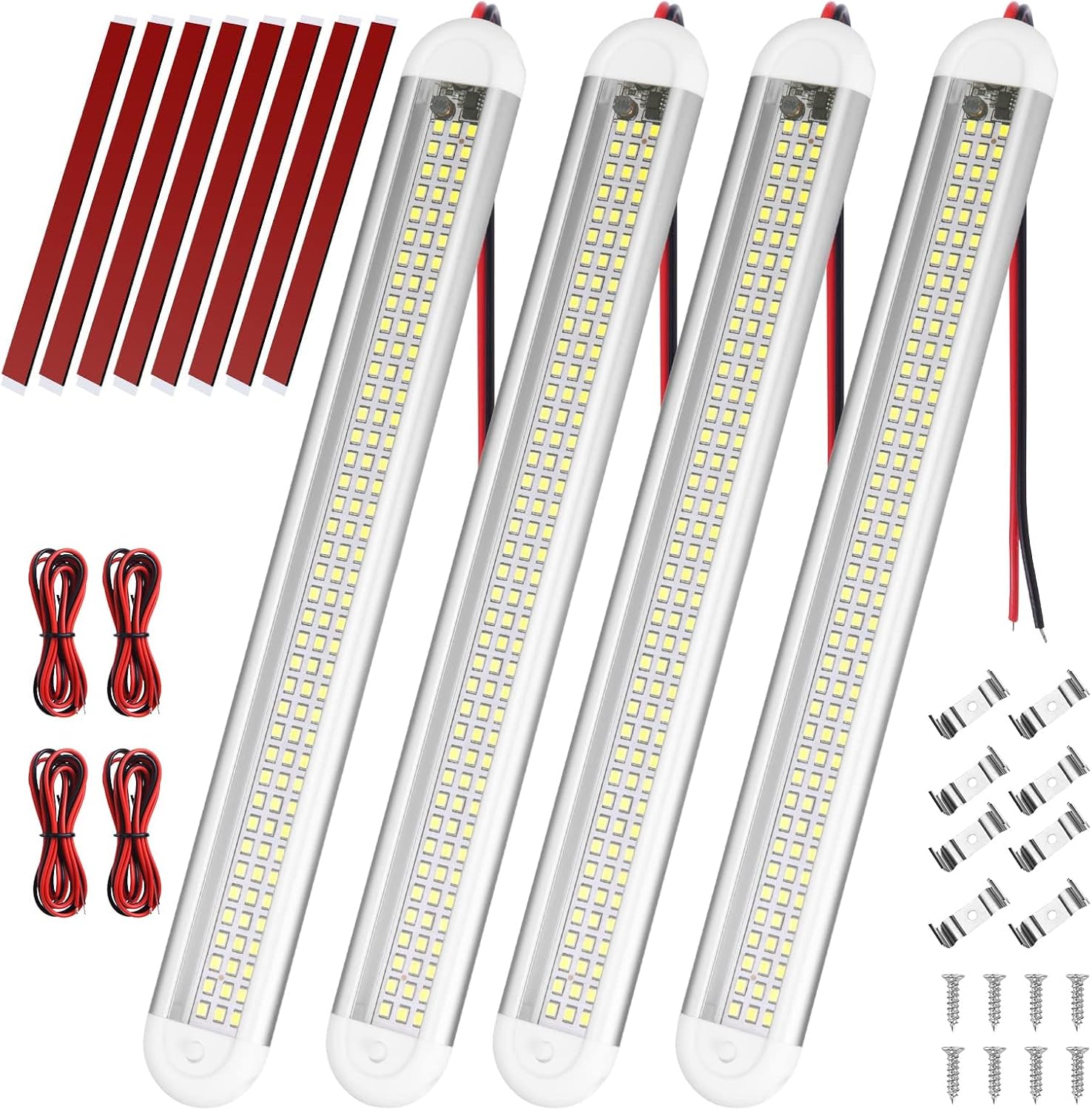 12v Led-innenraumleuchte – 4er-pack – Aluminium – 120 Leds, 1200 Lm – Ein-/ausschalter – Auto/wohnmobil