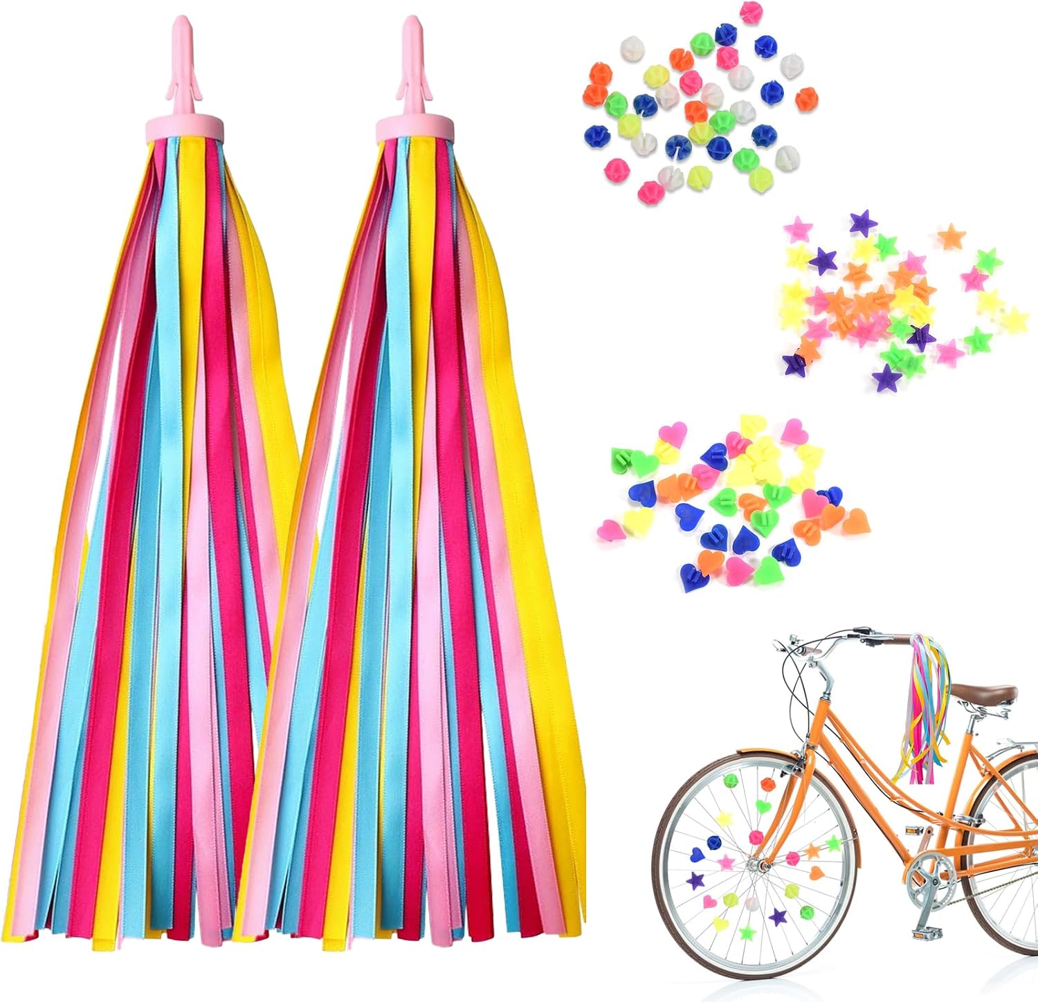 Fahrrad-stringer Für Kinder – 110 Stück – Kunststoff Und Band – Lenker- Und Speichendekoration – Für Fahrräder, Roller Und Dreiräder – Mehrfarbig