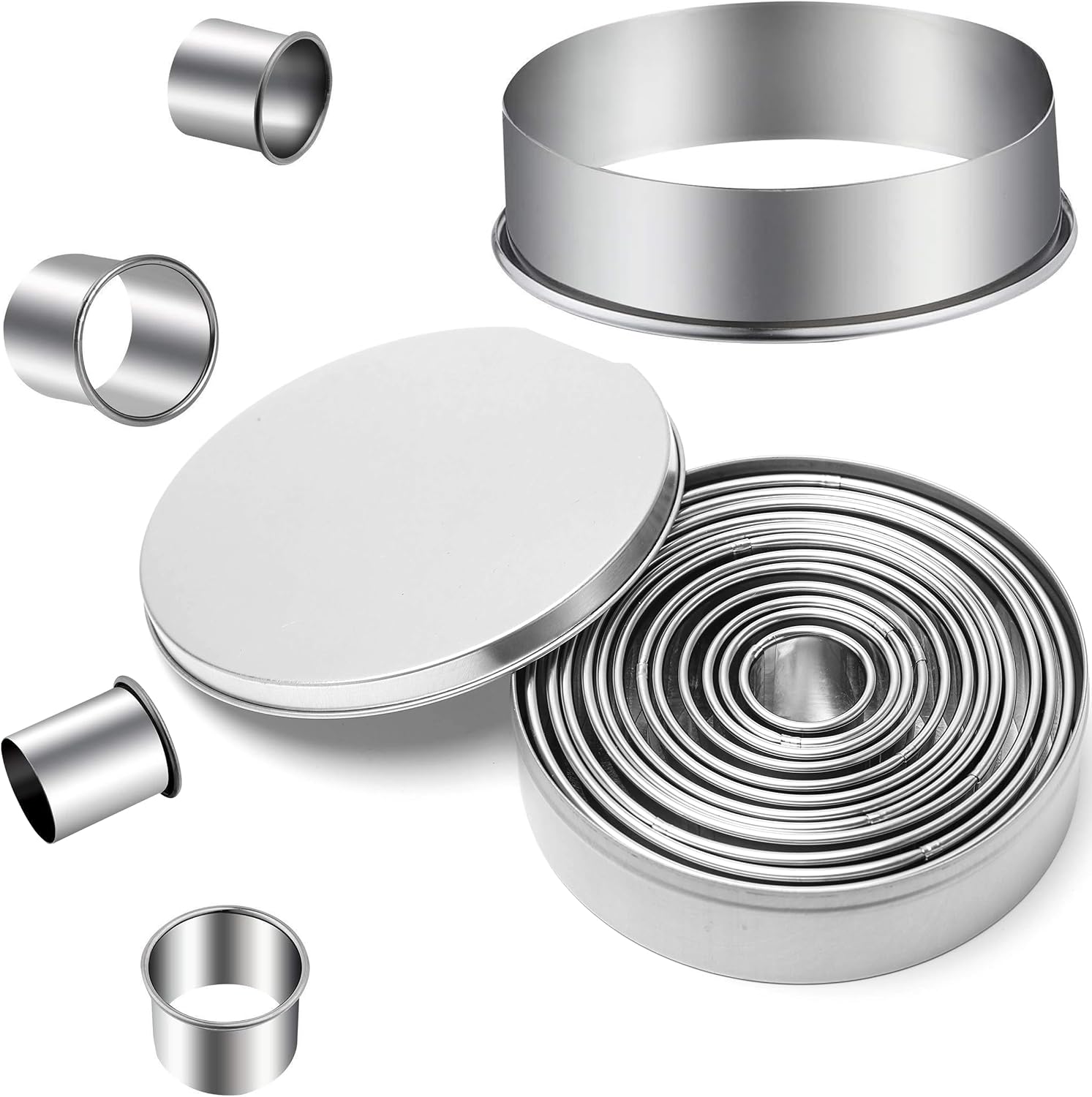 Runde Ausstechformen – 12 Stück – Edelstahl – Teig- Und Gemüseausstecher – Zum Backen Und Kochen – Verschiedene Durchmesser