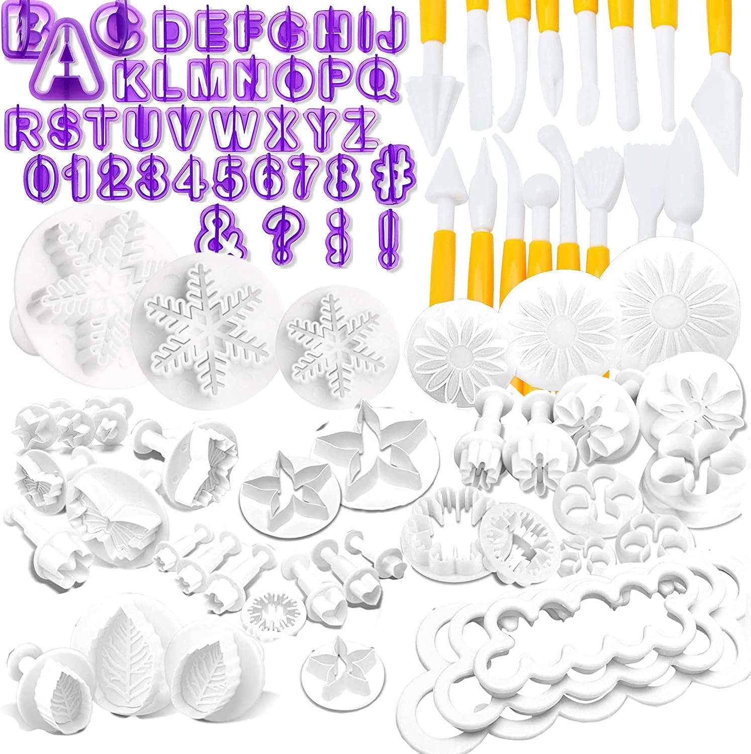 Ausstechformen Für Zuckerpaste – 87-teilig – Lebensmittelechter Kunststoff – Buchstaben- Und Blumenformen Für Fondant – Torten- Und Cupcake-dekorationen