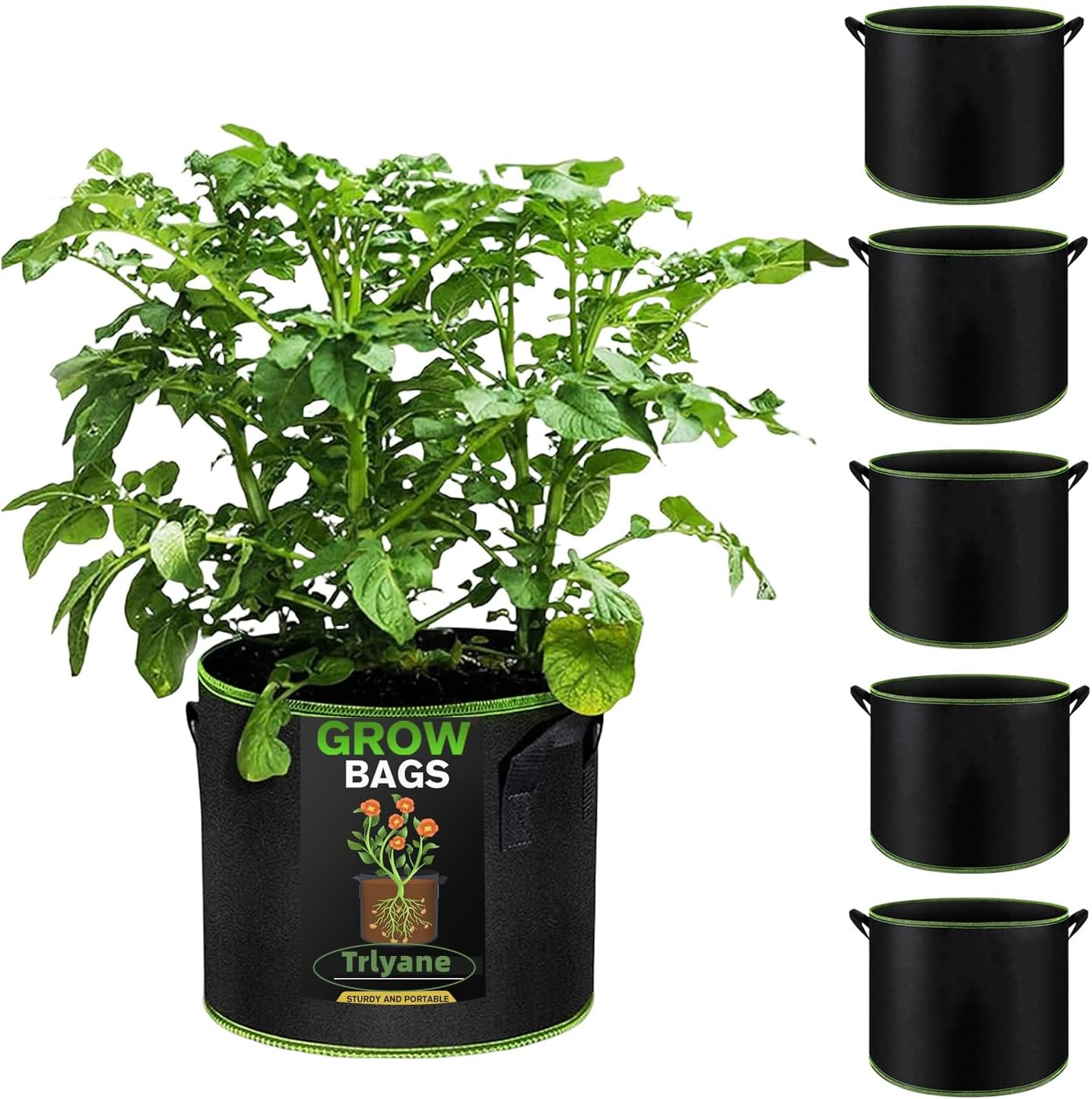 Pflanzsäcke – 6er-pack – Vliesstoff – 40 L Mit Griff – Für Drinnen Und Draußen – Ø 40 Cm