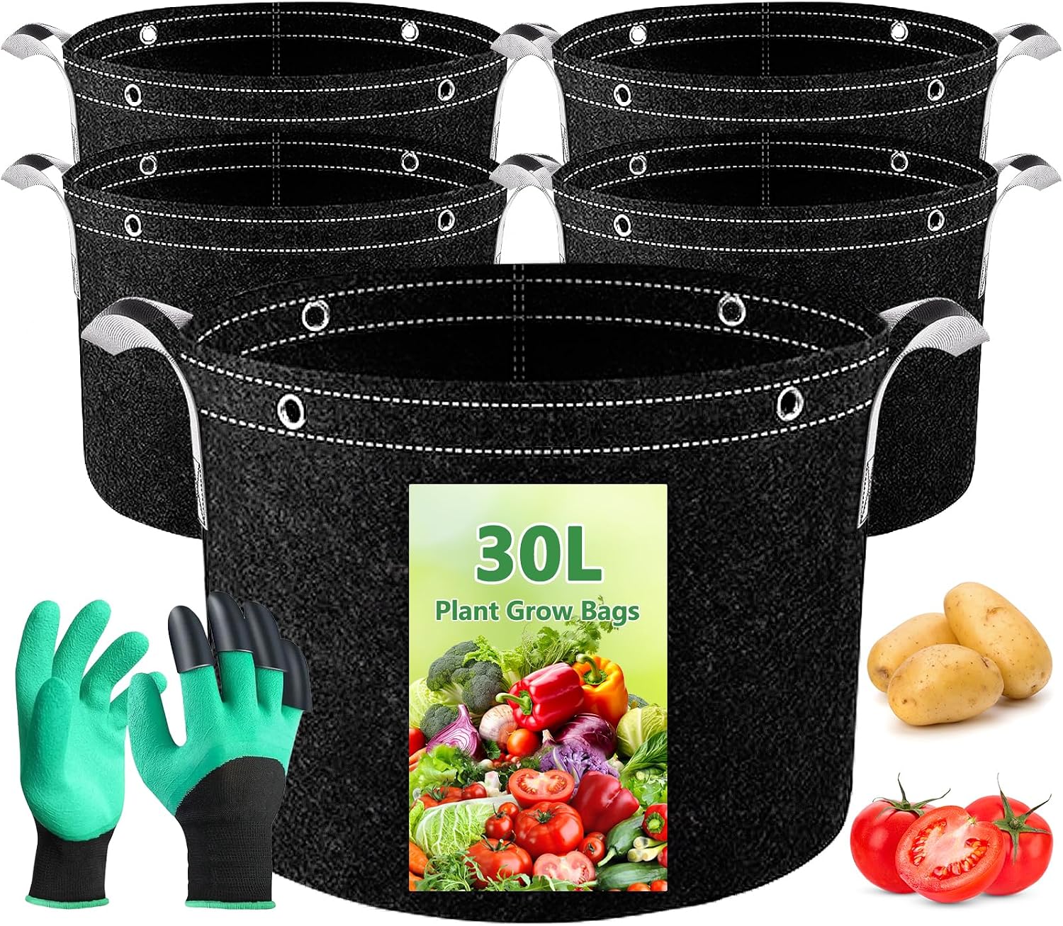 Pflanzsäcke – 5er-pack – Vliesstoff – 30 L – Optimale Drainage – Für Garten Und Balkon