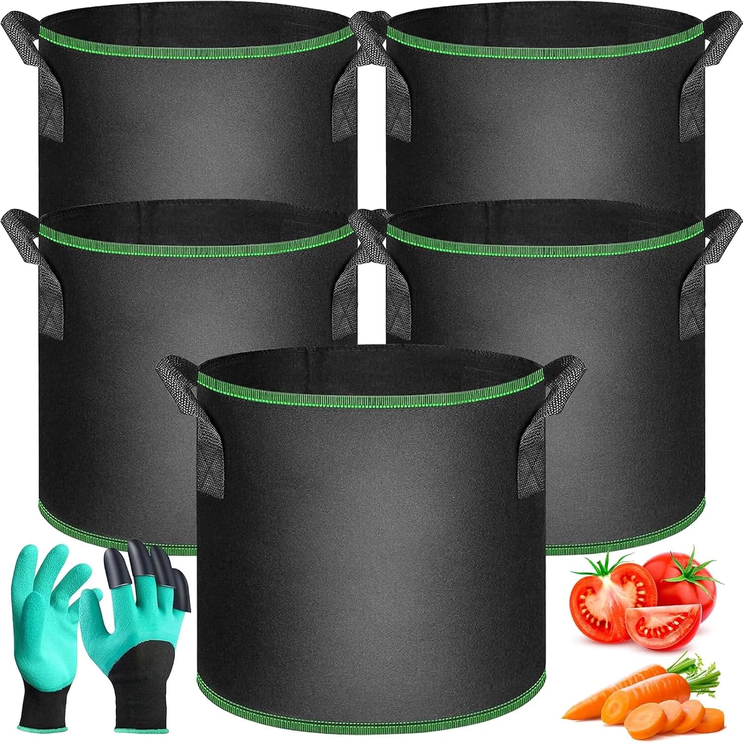 Pflanzsäcke – 5er-set – Vliesstoff – 30 L – Optimale Drainage – Für Gemüse Und Blumen – 35,5 X 30,5 Cm