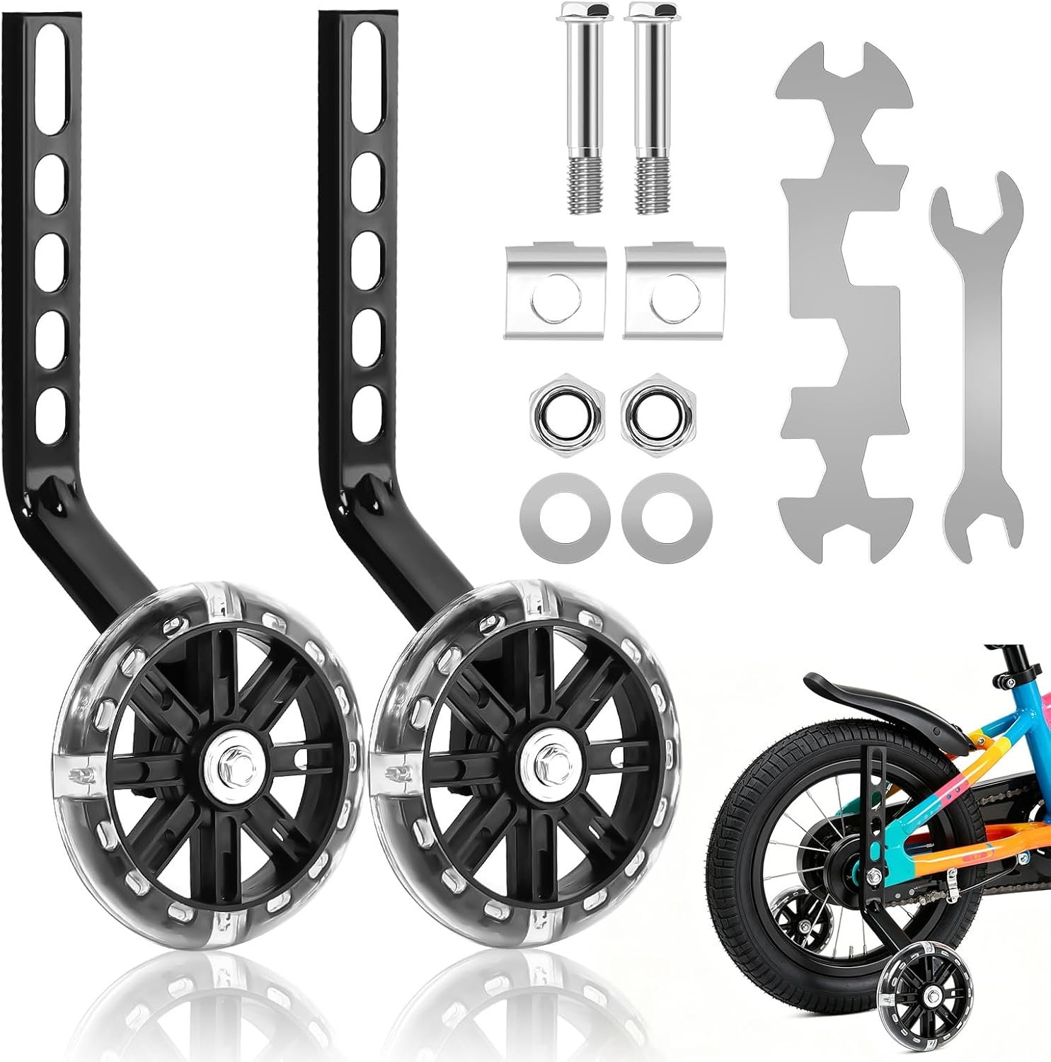 Fahrrad-stützräder – 1 Paar – Gummi Und Metall – Geräuschlos Mit Blinklichtern – Für Fahranfänger – 30 Bis 50 Cm