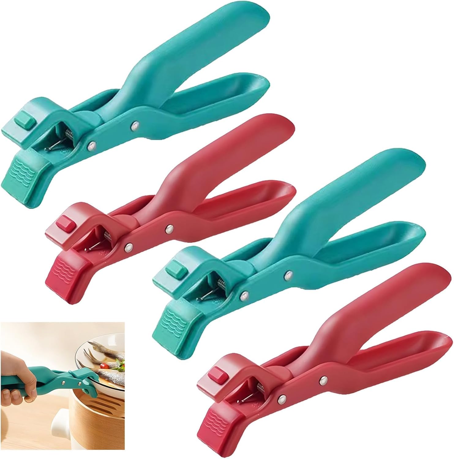 Heißluftfritteusen-zange – 4-teilig – Silikon Und Nylon – Hitzebeständig – Sicheres Kochen – Mehrfarbig