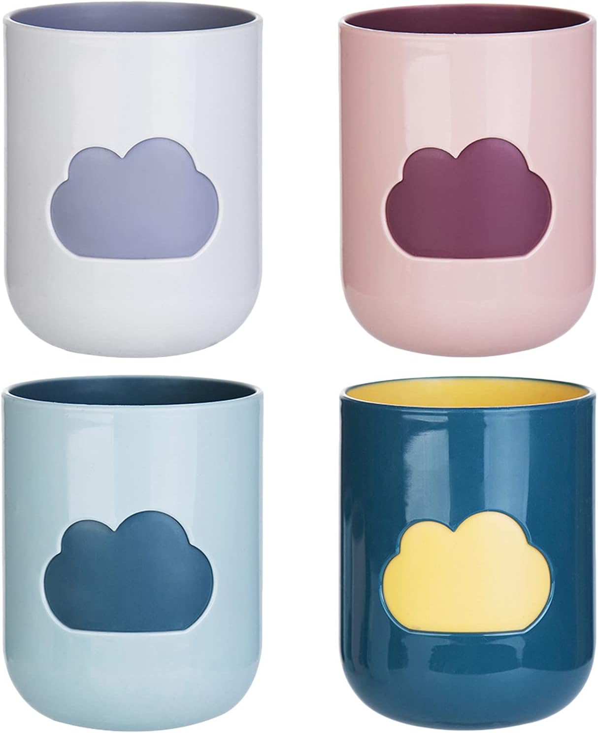 Plastikbecher – 4er-set – Buntes Wolkenmotiv – Becher Für Zahnbürste Und Mundwasser – Für Zuhause Und Unterwegs – Mehrfarbig