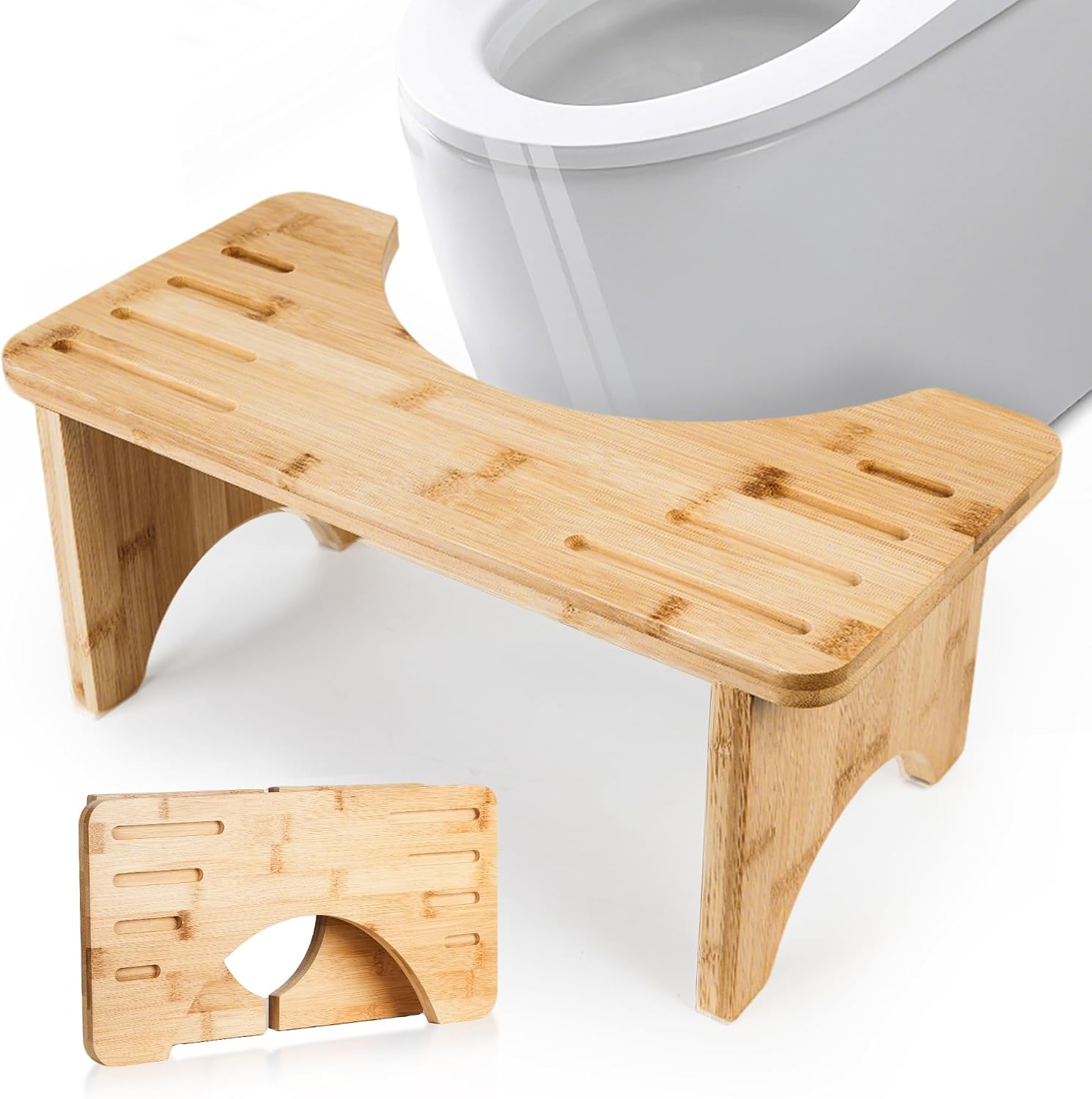 Toilettenhocker Aus Bambus – 1 Stück – Naturholz, Faltbar – Ergonomisches Design Für Die Darmgesundheit – Badezimmer Für Erwachsene – 18,49 X 20 X 40 Cm