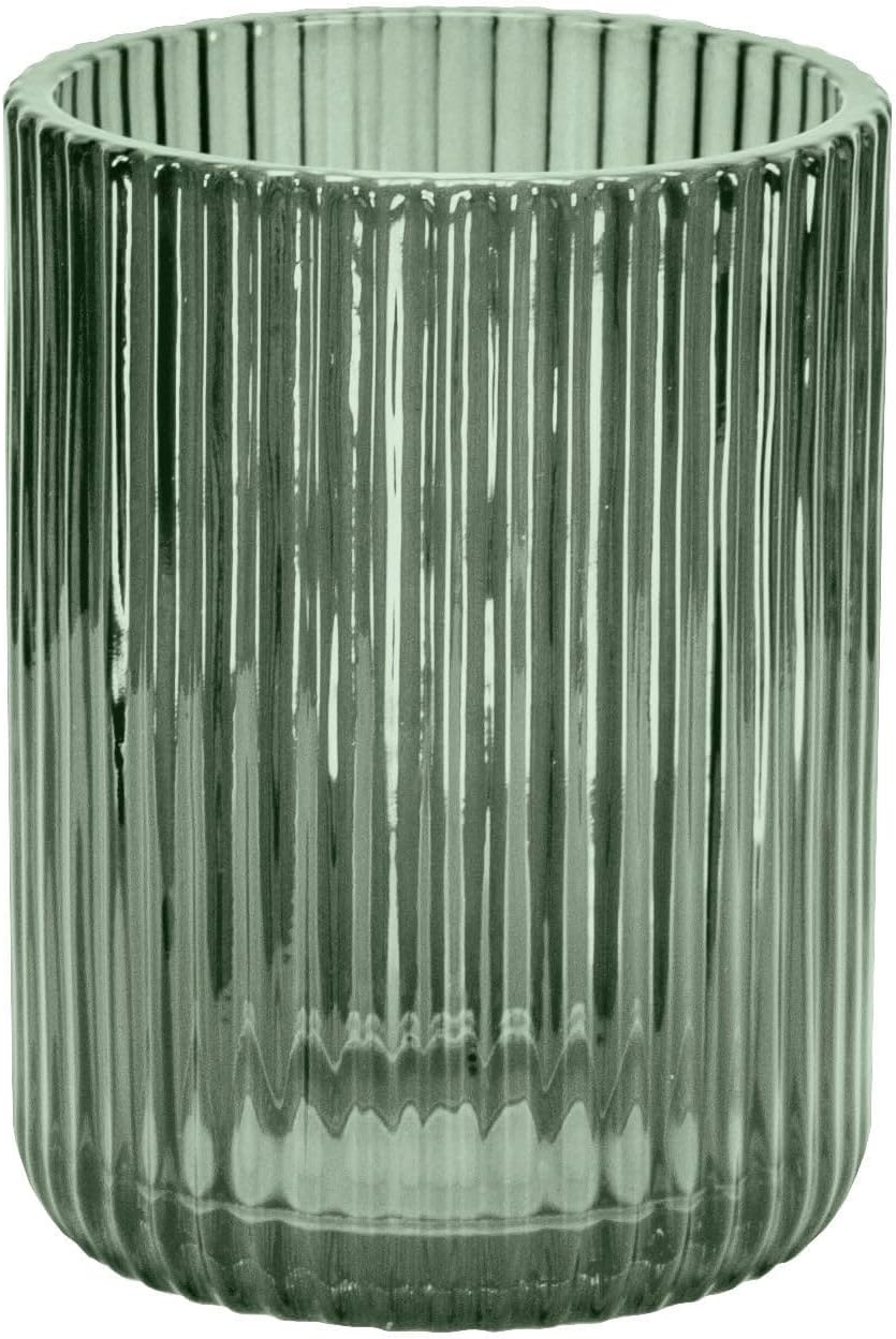 Zahnbürstenbecher – 1 Stück – Olivgrünes, Geriffeltes Glas – Elegantes, Halbtransparentes Design – Modernes Badezimmer – 7,2 X 7,2 X 9,5 Cm