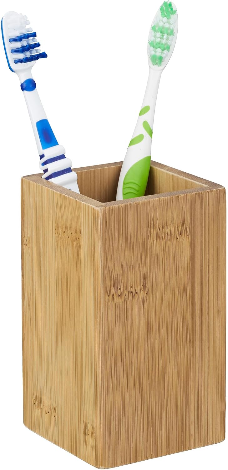 Set Mit 2 Bambus- Und Glasbechern – Natürlicher Zahnbürstenhalter (360 Ml) – Umweltfreundliche Badezimmeraufbewahrung – Minimalistisches Design (11 X 6,5 Cm)