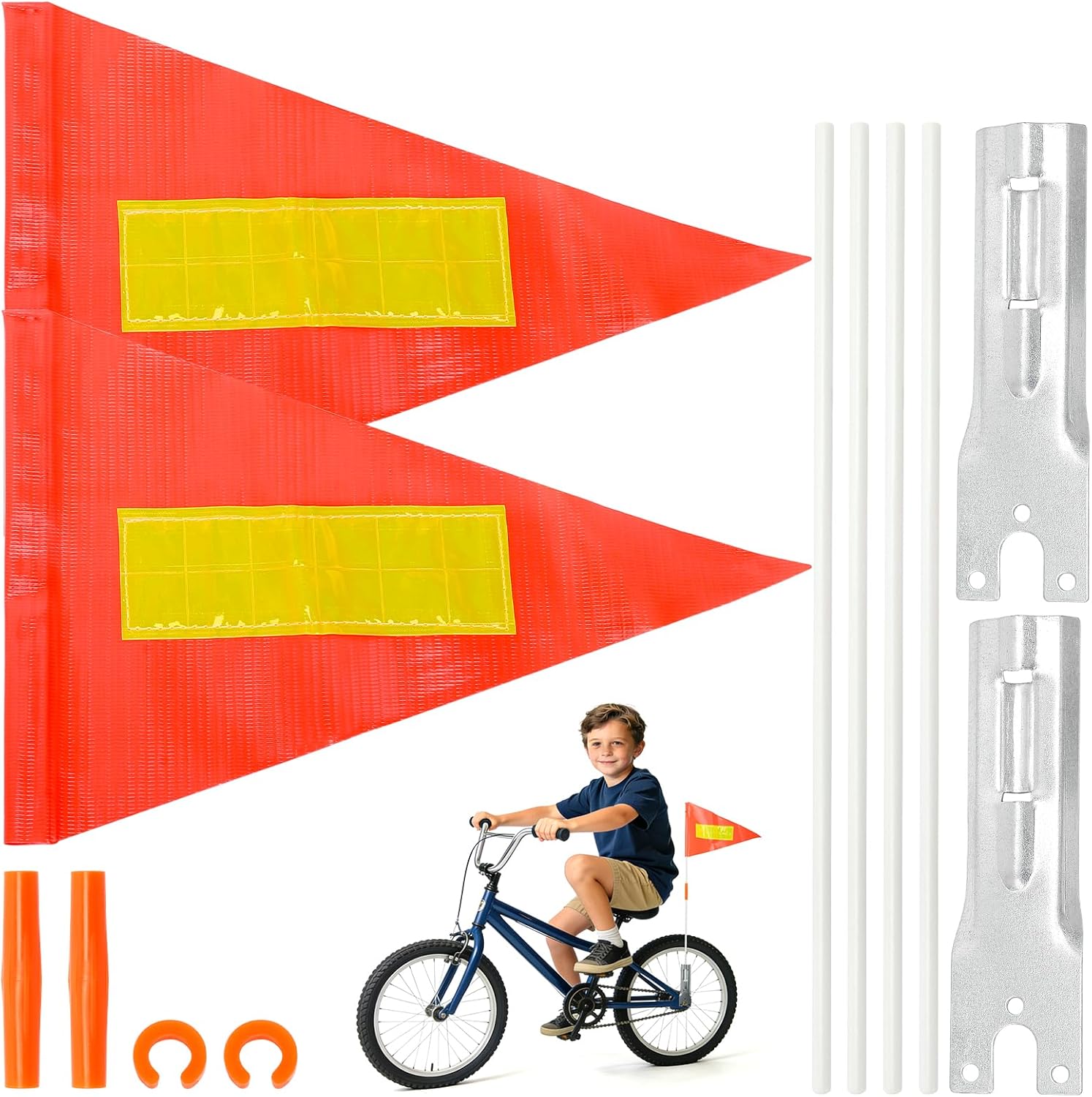 Fahrradsicherheitsfahne – 2-teilig – Polyester Und Fiberglas – Hohe Sichtbarkeit – Für Anhänger Und Kinder – Orange Mit Reflektierenden Streifen