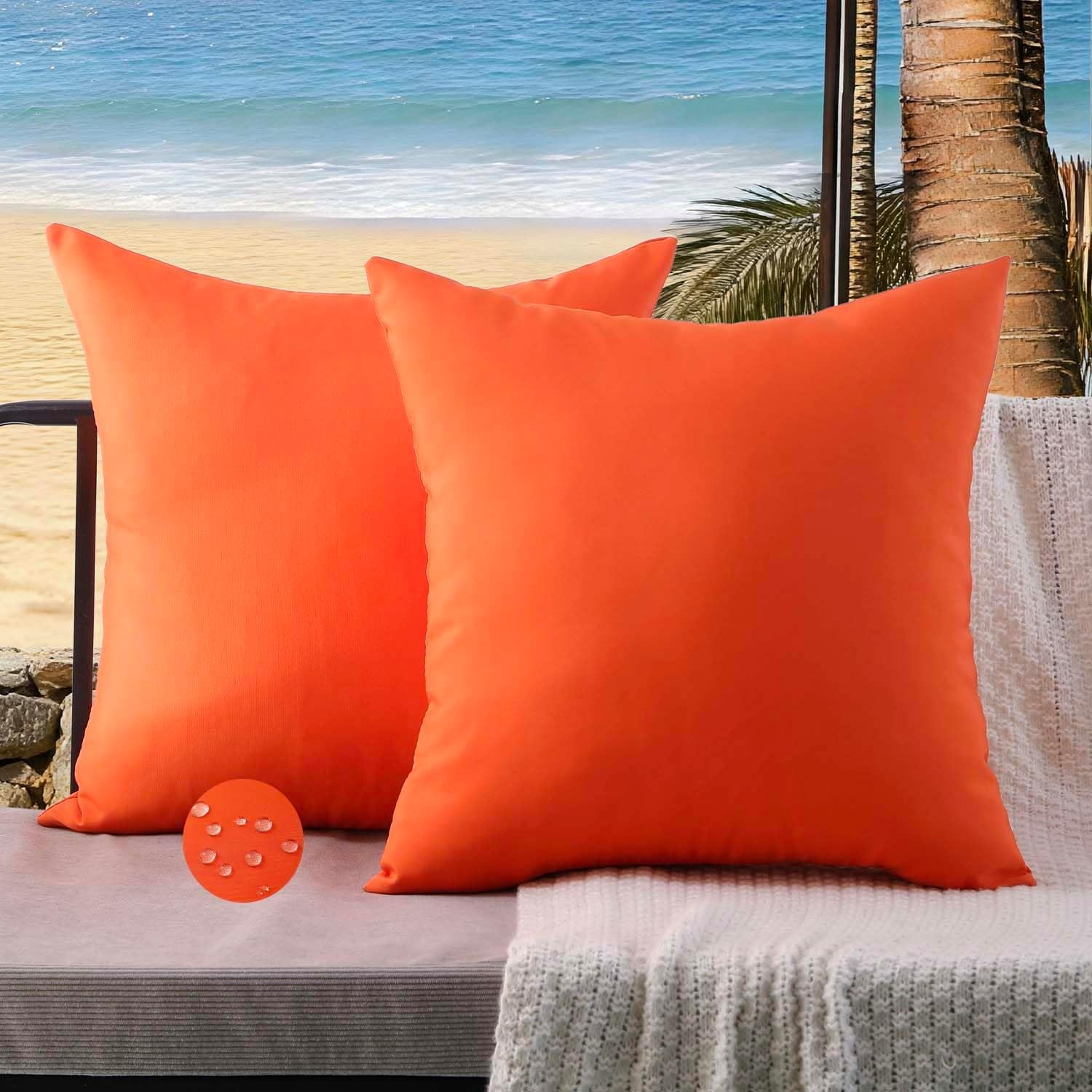 Kissenbezug – 2er-set – Wasserdichtes Polyester – Verdeckter Reißverschluss – Für Gartenmöbel – Orange, 40 X 40 Cm