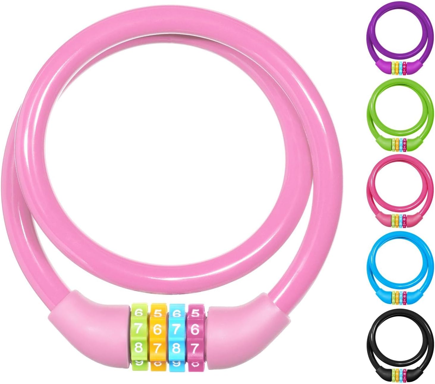 Fahrradschloss Aus Stahlseil – 1 Stück – Zinklegierung Und Pvc – 4-stelliger Zahlencode (rückstellbar) – Geeignet Für Fahrräder, Motorräder, Roller Und Tore – 63,5 Cm, Rosa