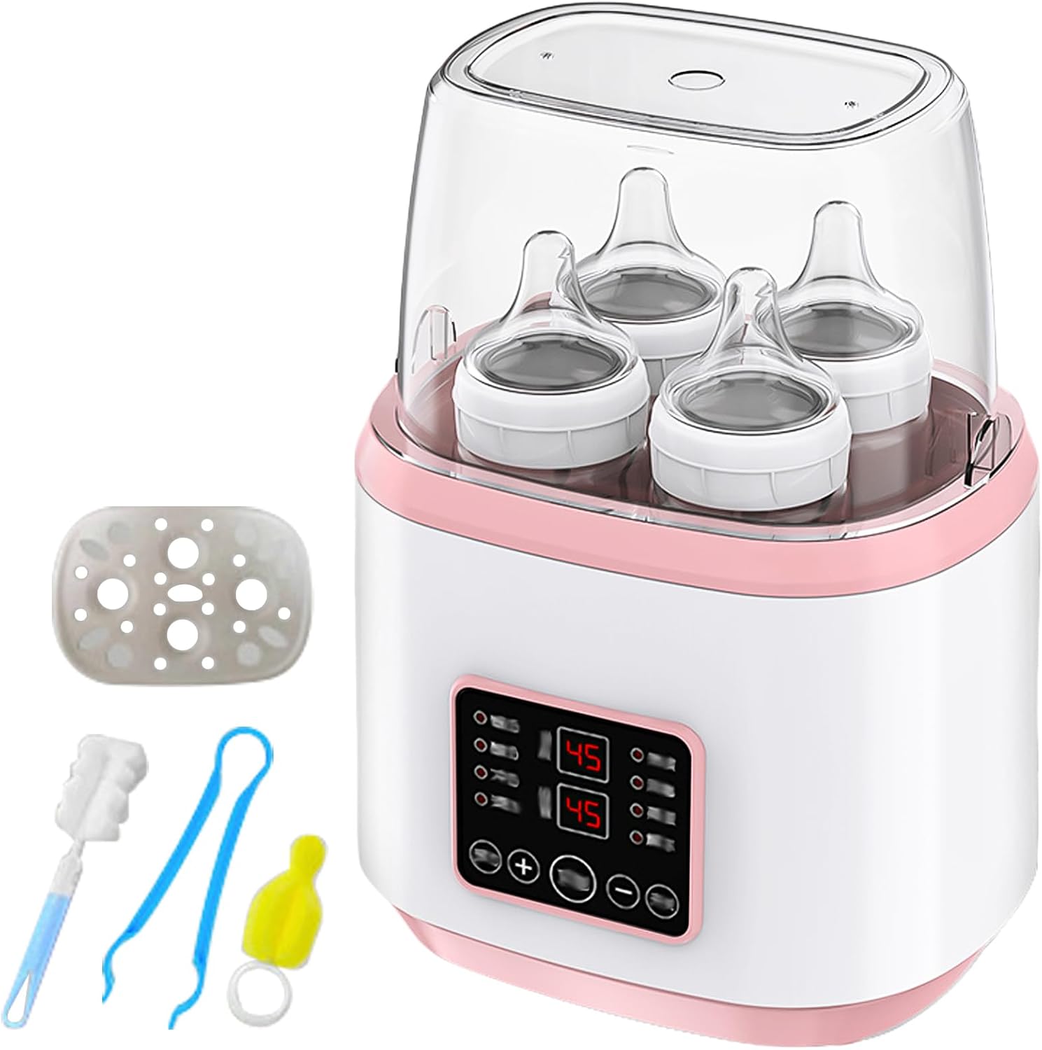 8-in-1 Flaschenwärmer – Schnellsterilisator – Lcd-display – Bpa-frei – Für Babys – Rosa