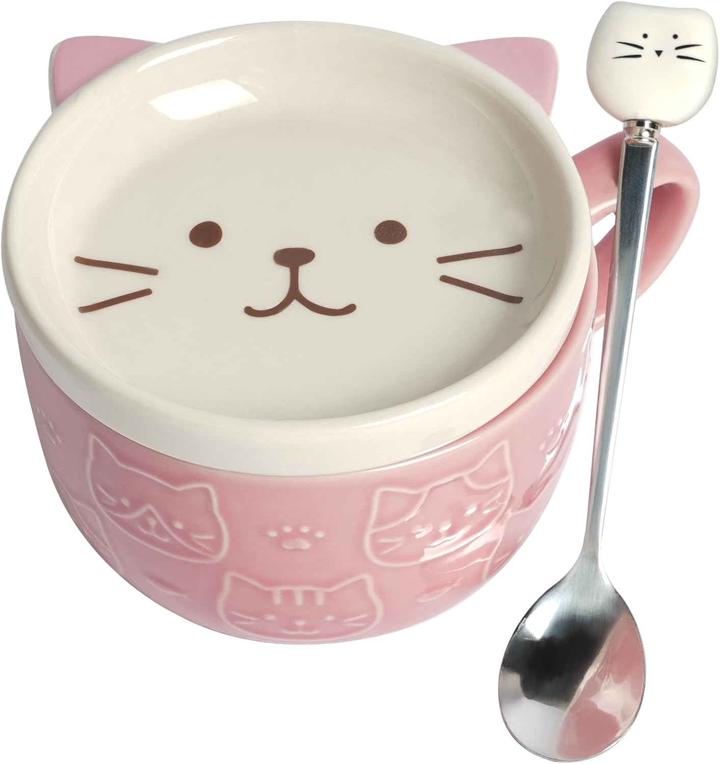 Keramikbecher Mit Katzenmotiv – 1 Stück – Tierdesign – Mit Multifunktionsdeckel – Für Kaffee Und Tee – 300 Ml – Rosa