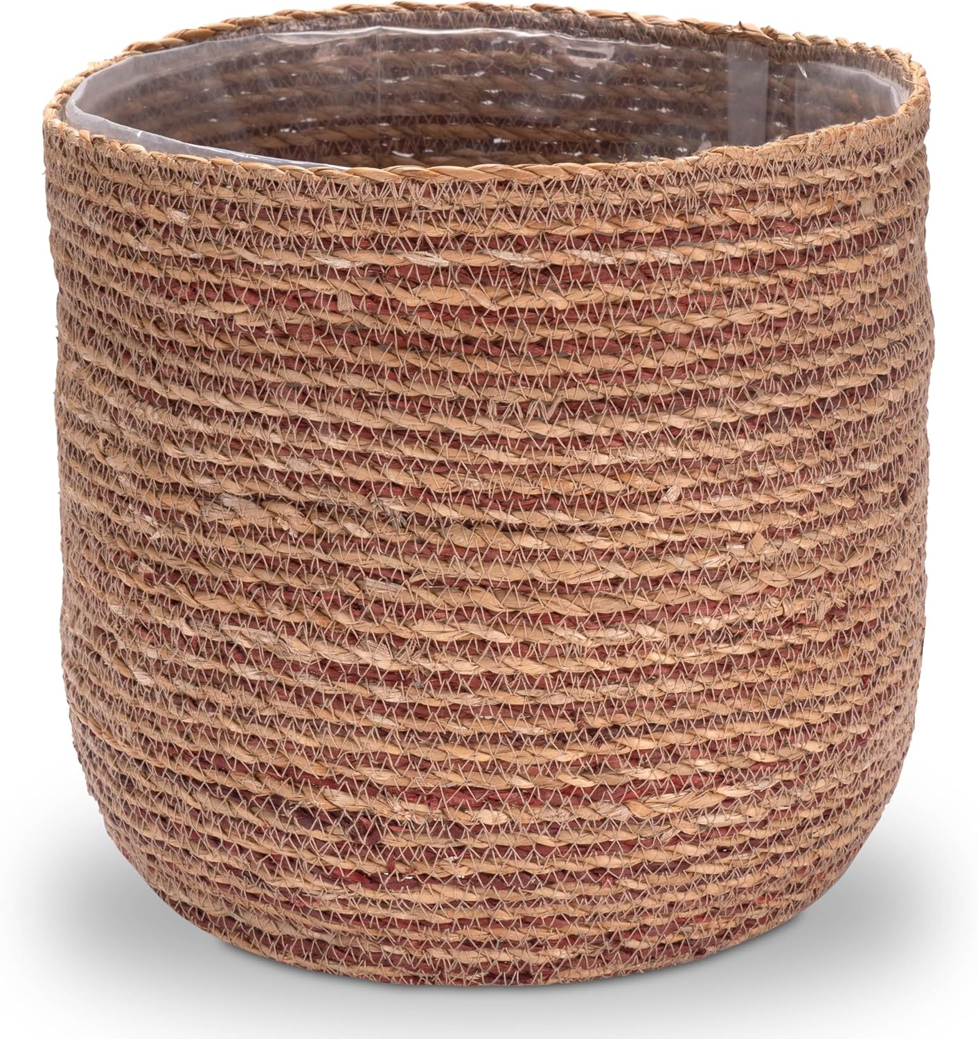 Seegras-blumentopf – 1 Stück – Natürliches Boho-geflecht – Pflanztopf Mit Wasserdichtem Einsatz – Für Wohnzimmer Und Küche – 30 Cm, Rot