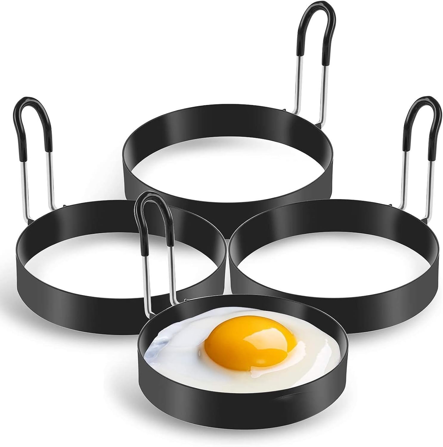 Eierform – 4er-set – Edelstahl – Antihaftbeschichtung – Für Eier, Crêpes, Steaks – 7,5 Cm – Schwarz