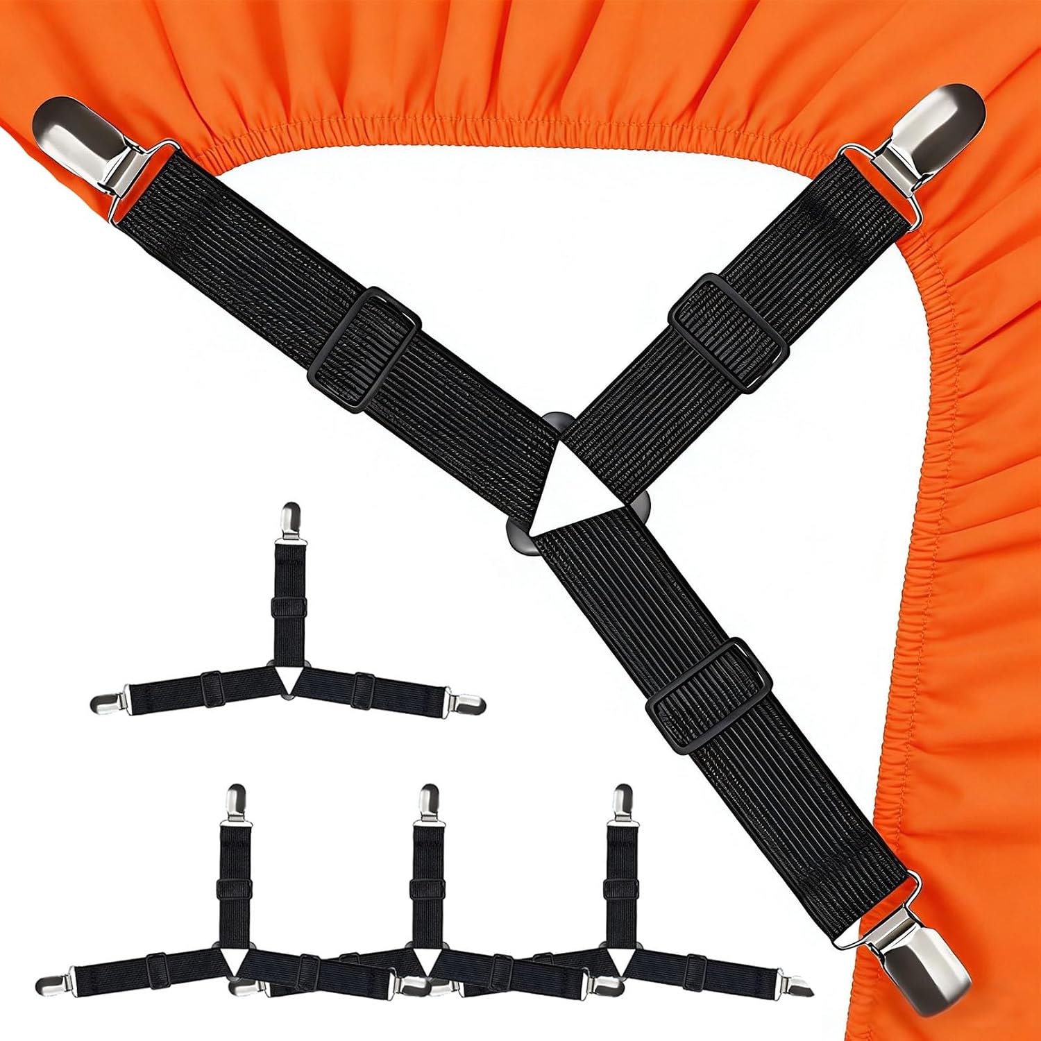 Bettlakenspanner – 4er-set – Nylon Und Metall – Verstellbare Y-form – Für Bett Und Sofa – Schwarz