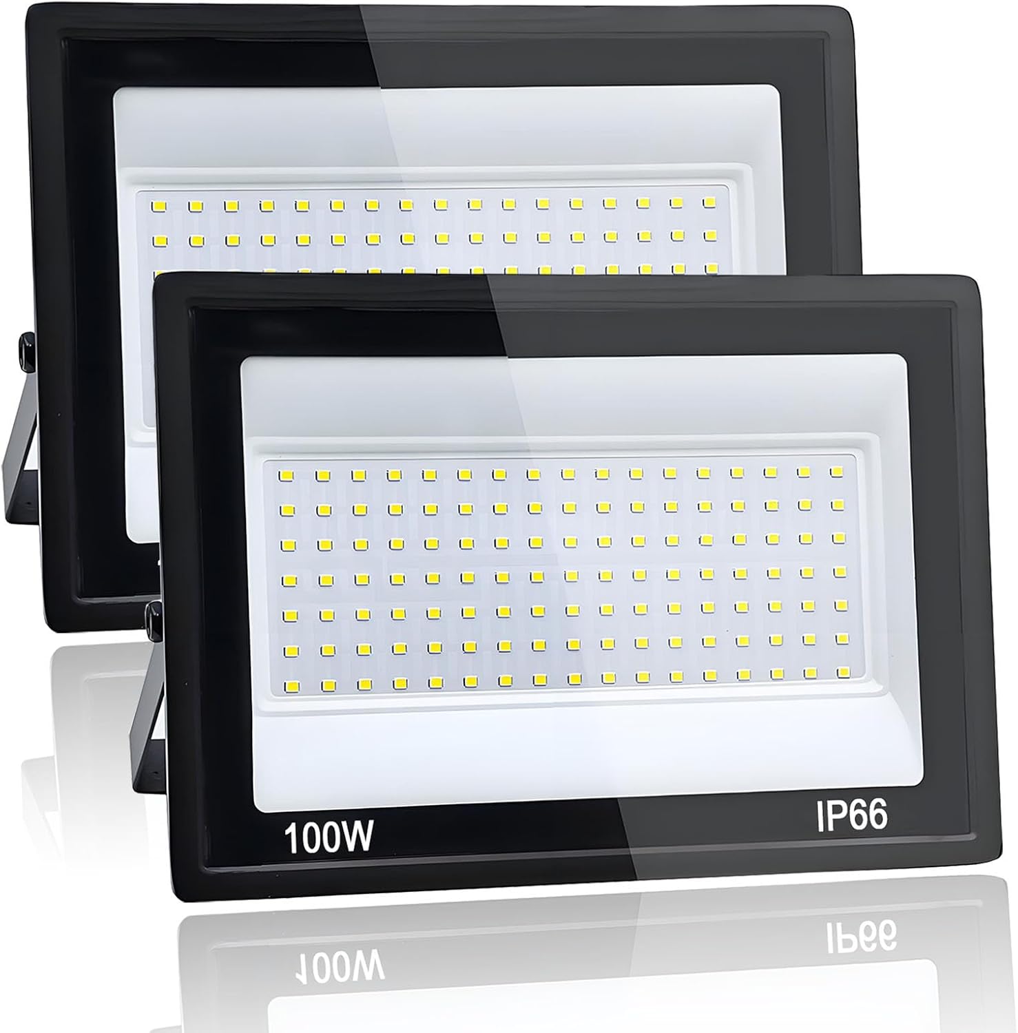 Led-flutlicht Für Den Außenbereich – 2er-pack – Aluminium – 100 W, 10.000 Lm – Leistungsstarke Beleuchtung, Schutzart Ip66 – Garten, Garage, Hof – Kaltweiß