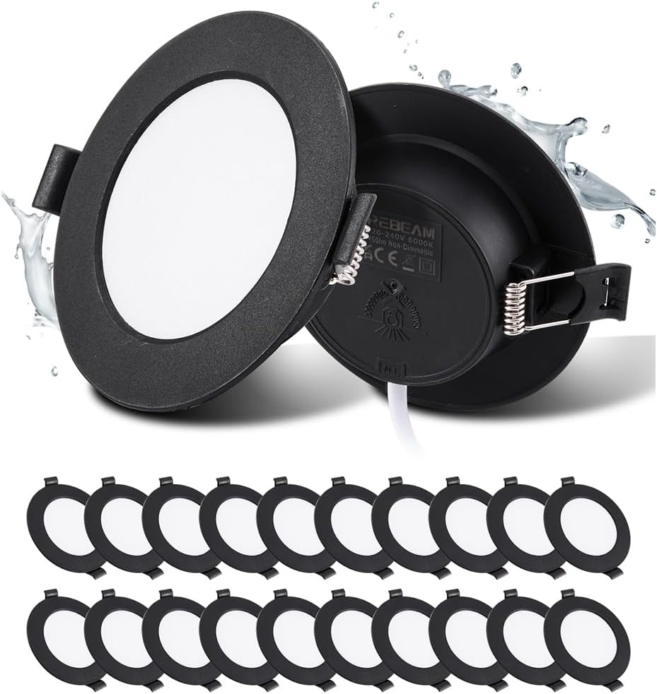 Led-einbaustrahler – 20er-pack – Schwarz – Ip44 – 5 W Kaltweiß – Für Badezimmer, Küche, Wohnzimmer