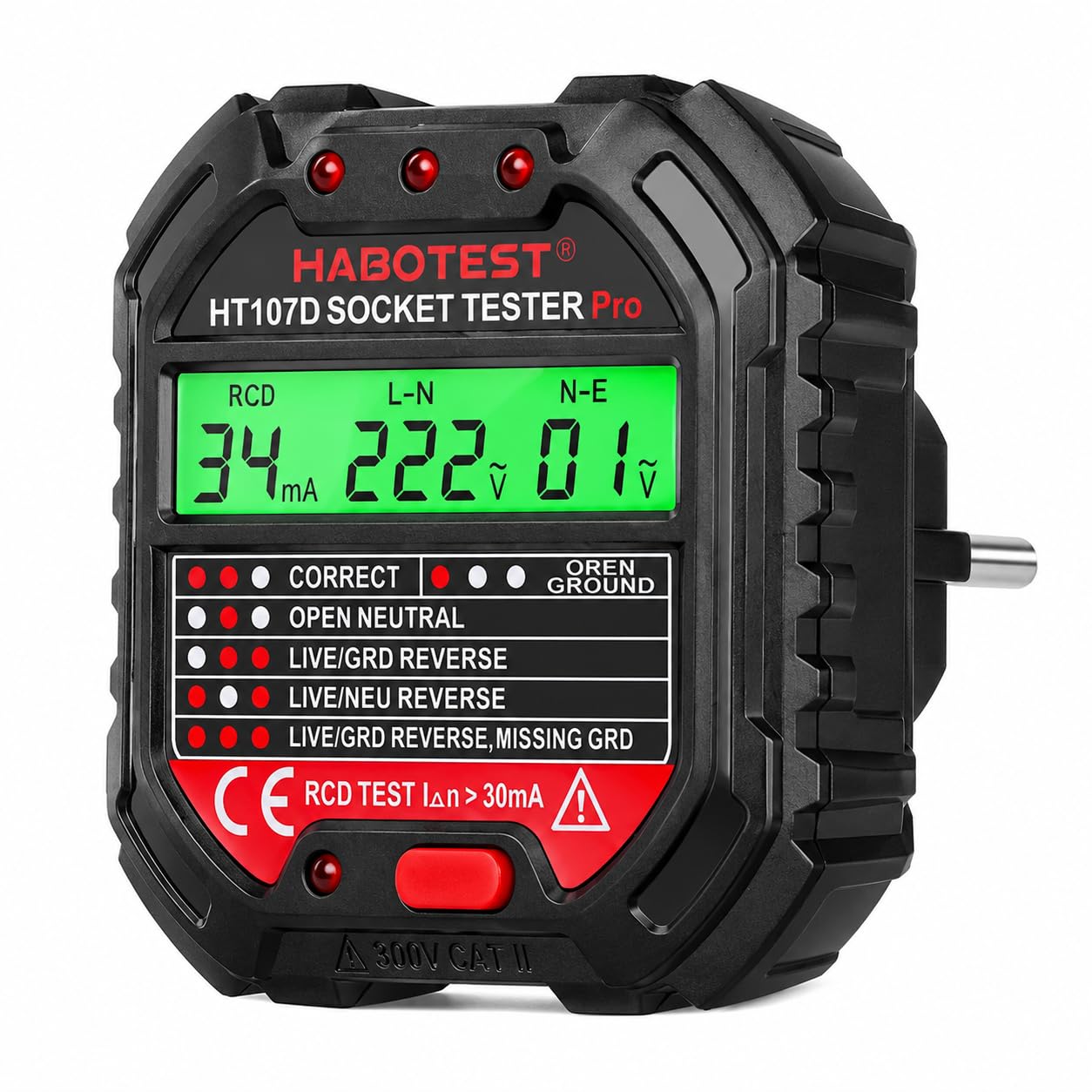 Steckdosentester – 1 Stück – Abs-kunststoff – Fi-schutzschalter Und Lcd-diagnose – Für Elektriker Und Heimwerker – 90–250 V