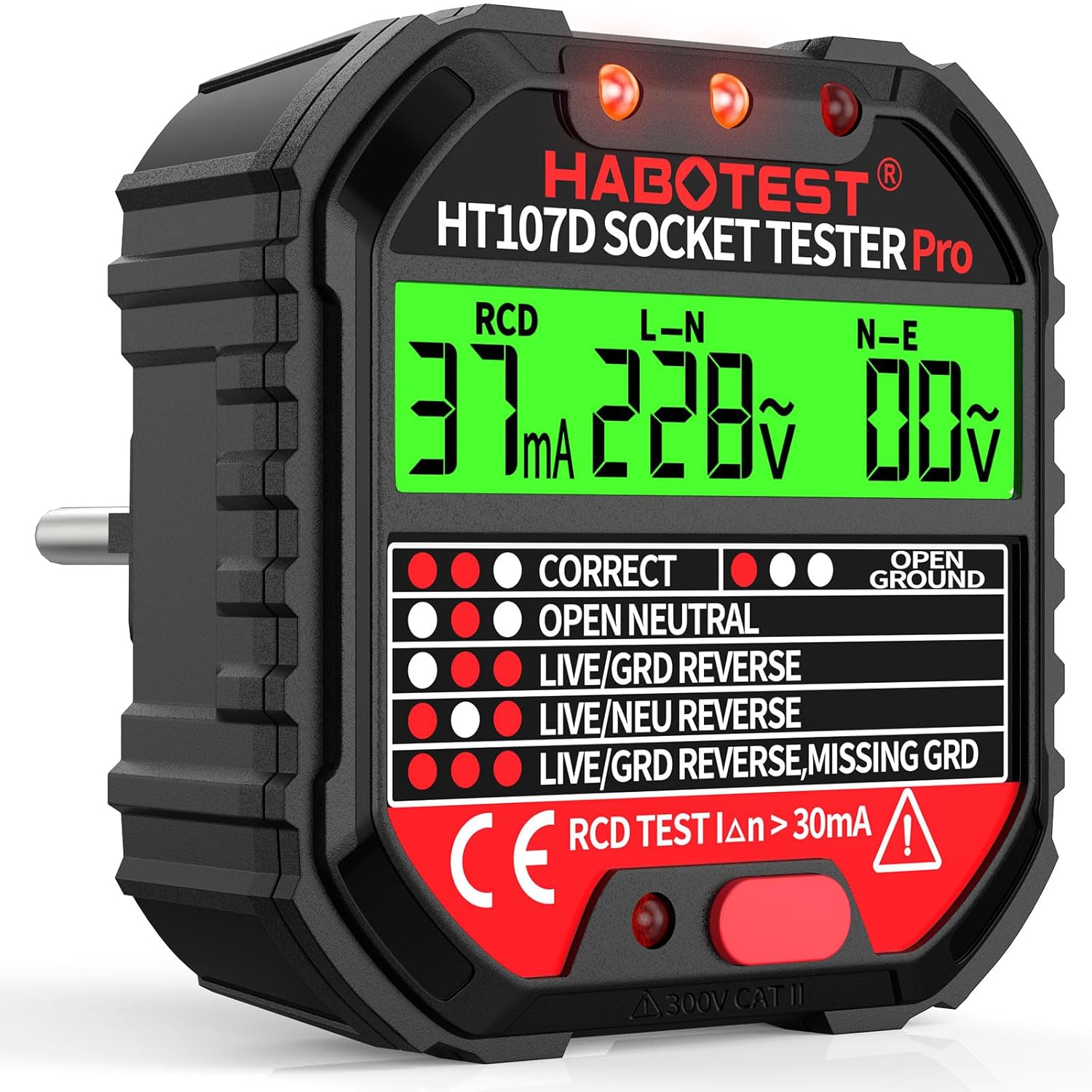 Steckdosentester – 1 Stück – Abs-kunststoff – Spannungs- Und Fi-schutzschalterprüfung – Für Elektriker Und Heimwerker – 90–250 V