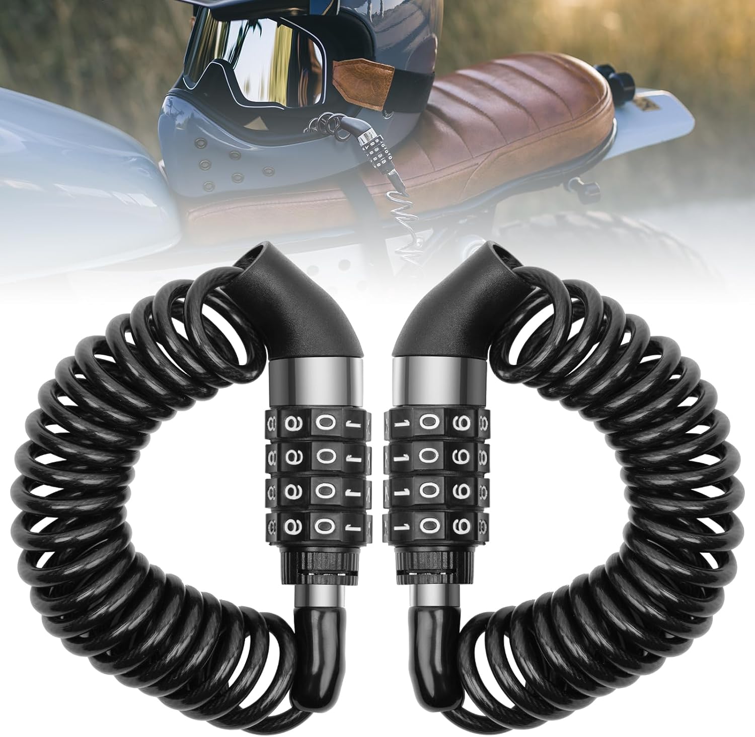 Diebstahlsicherungskabel – 2 Stück – Stahl Und Pvc – 4-stellige Kombination – Motorrad- Und Fahrradhelm – 150 Cm, Schwarz