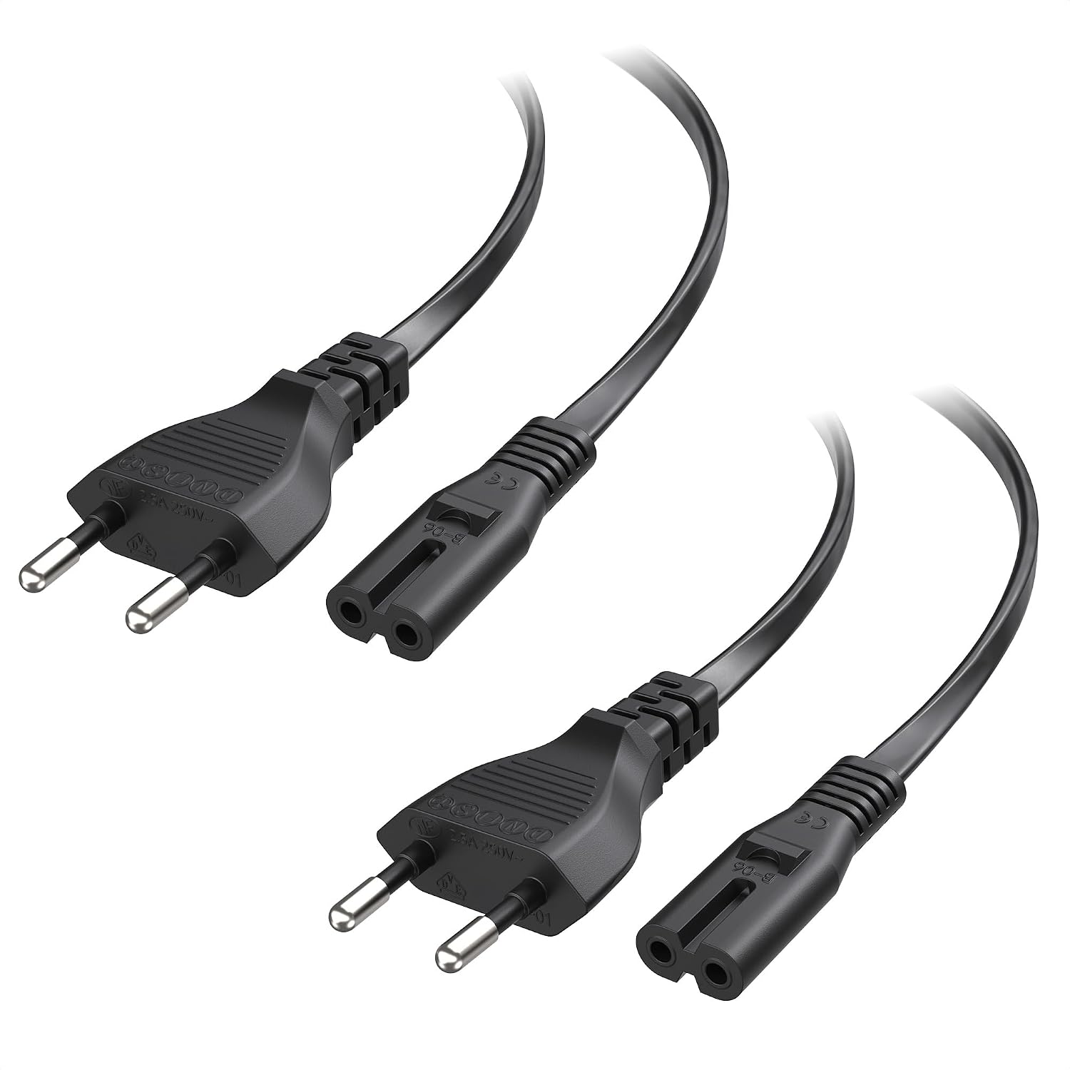 Netzkabel – 2er-pack – Schwarzes Pvc – 250 V, 2,5 A – Für Fernseher, Konsole, Radio – 1 M