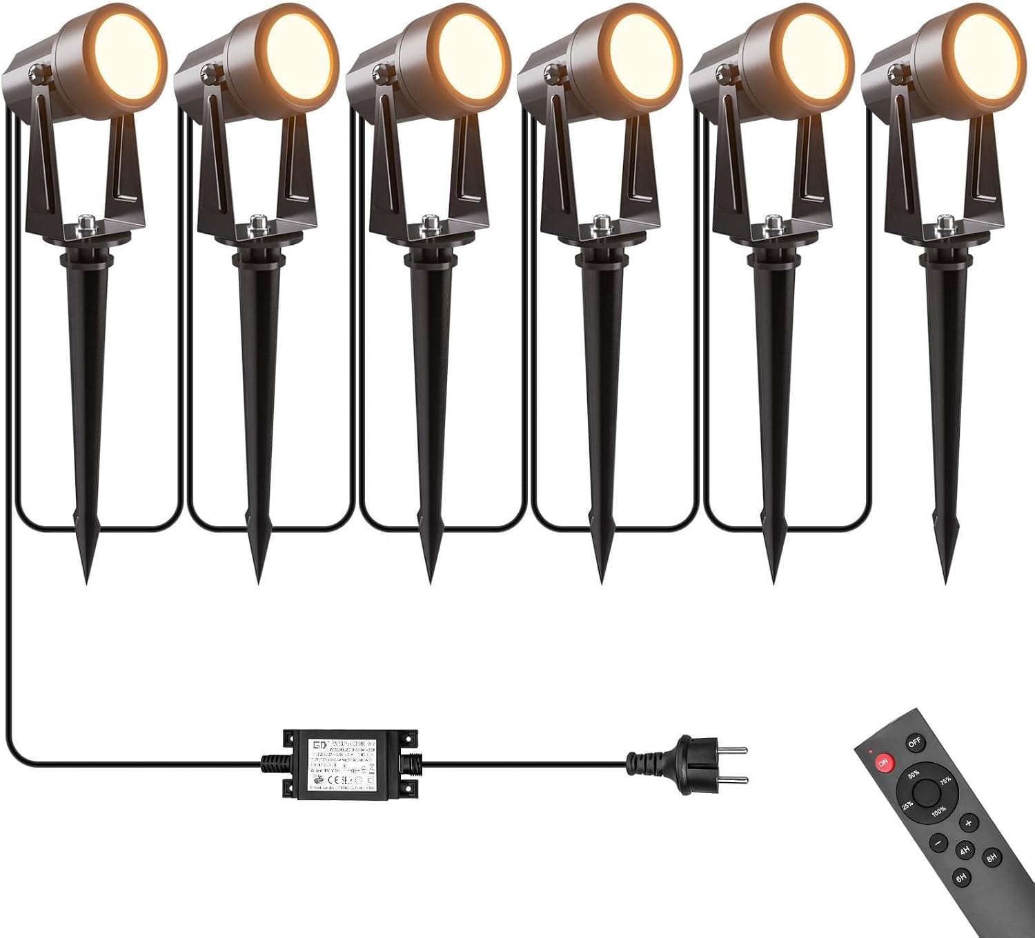 Led-außenstrahler – 6er-pack – 23 M Kabel – Ip65 Wasserdicht – Fernbedienung Mit Timer – Warmweiß (3000 K)